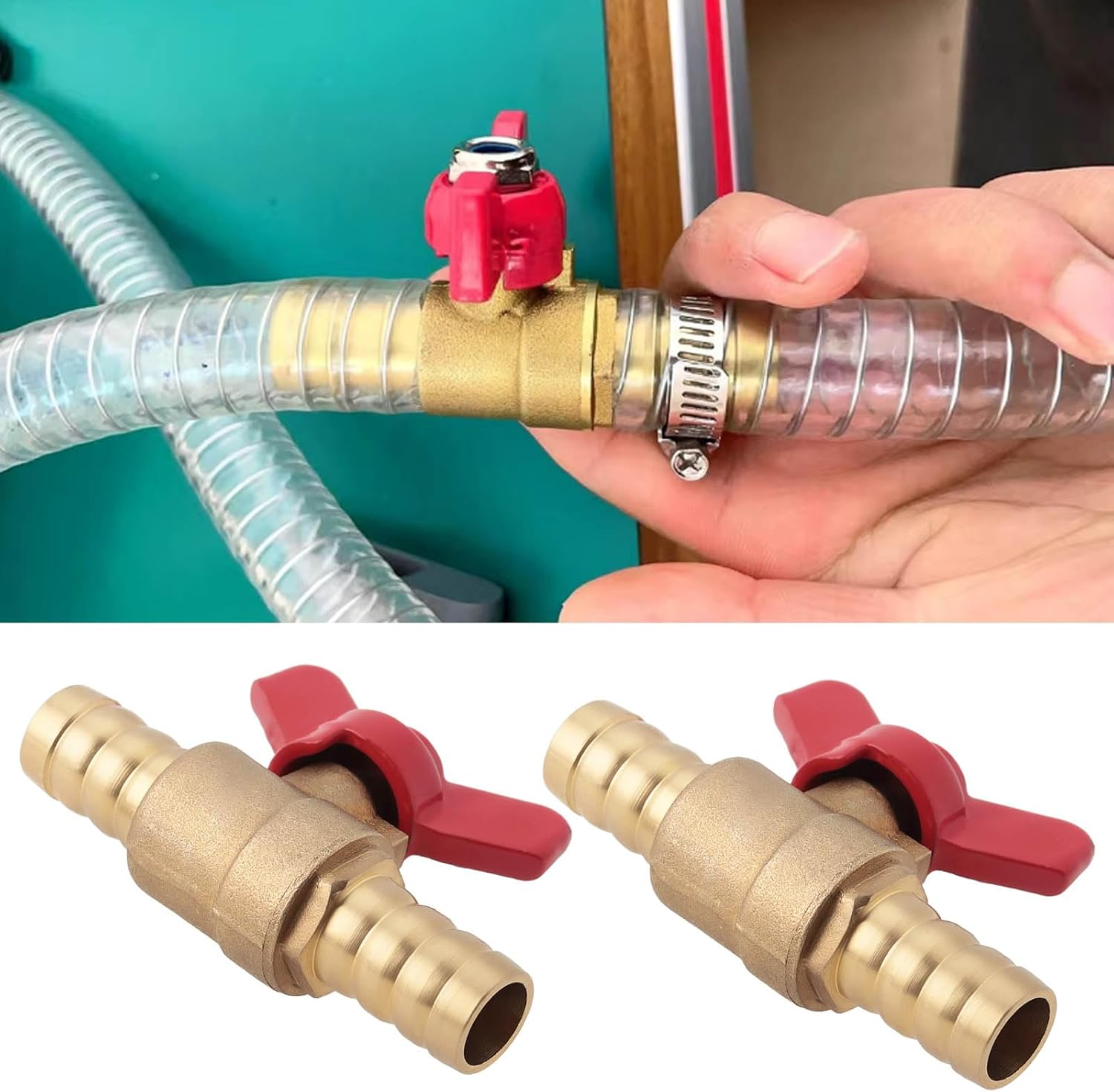 VGOL 2Pcs 1/2" Brass Pex Ball Valve Shut off Valve with Red Handle for 1/2" Pex Tubing Hot Cold Water image number 6