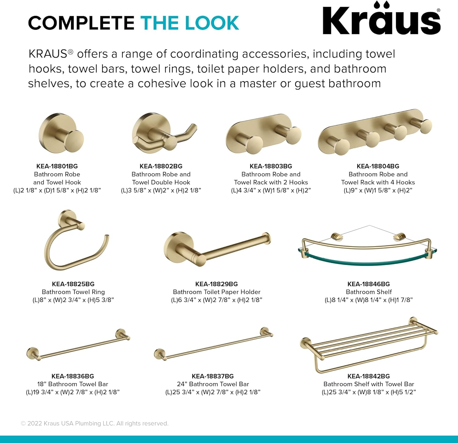 Kraus Elie Glass Bathroom Corner Shower Shelf with Rail in Brushed Gold, KEA-18846BG image number 3