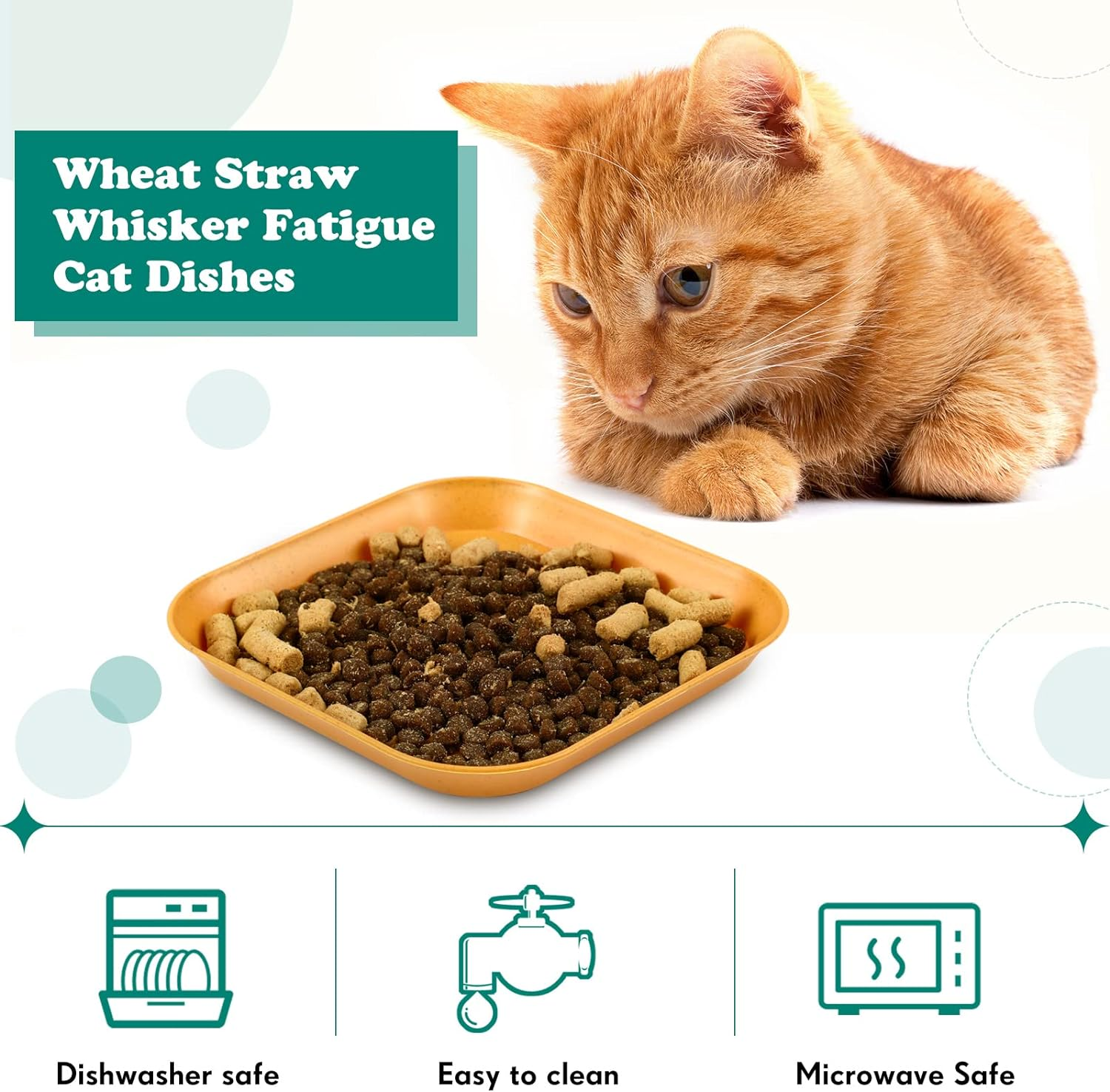 Gerrii 12 Pieces Whisker Fatigue Relief Cat Bowl 6 Inch Shallow Cat Food Dish Cat Wet Feeding Bowls Wide and Small Pet Plate for Kittens and Short Legged Cat, Wheat Straw (Vintage Colors,Square) image number 5