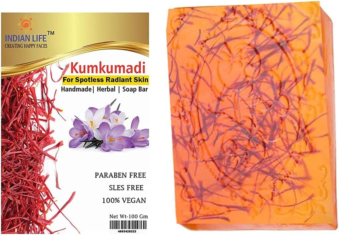 Green Tea and Bridal Kumkumadi Handmade Soap with Saffron,Pure Kumkumadi Oilparaben Free|Sls Free| Mineral Oil Free(Pack of 2) 100 Gm Each image number 2