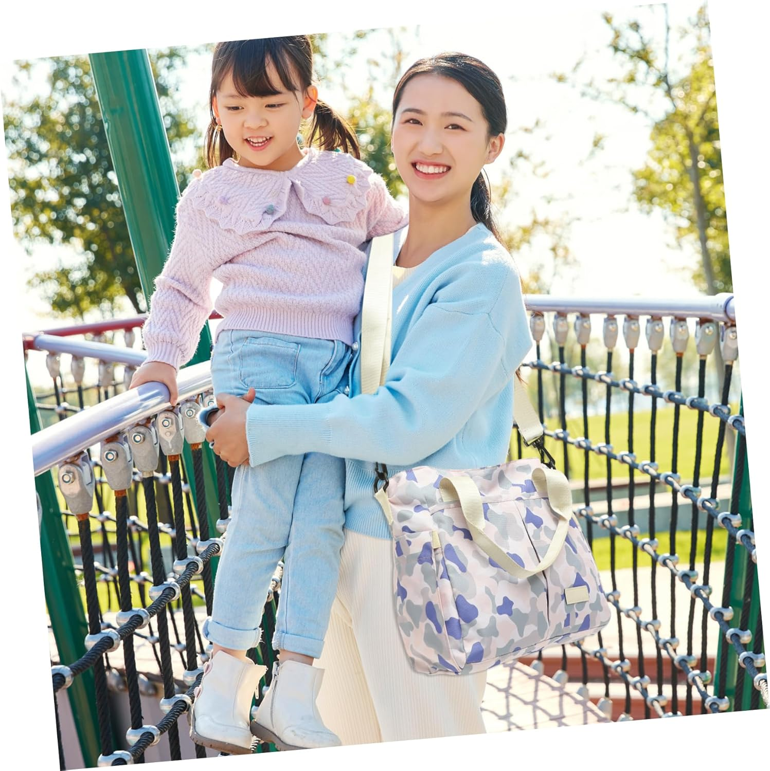 Nylon Mom Handbag Multifunctional Diaper Travel Tote Bag with Wide Opening Ergonomic Straps for Care And image number 3