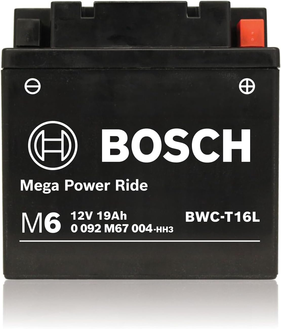 BOSCH AGM Motorcycle Battery, Powersport Battery M6 BWC-T16L Mega Power Ride - 12V, 19 A/H Rate, 260 CCA, Lead-Acid for Two-Wheeler Vehicles, Type A, Right (-) Left (+), 175 X 100 X 175 Mm image number 3