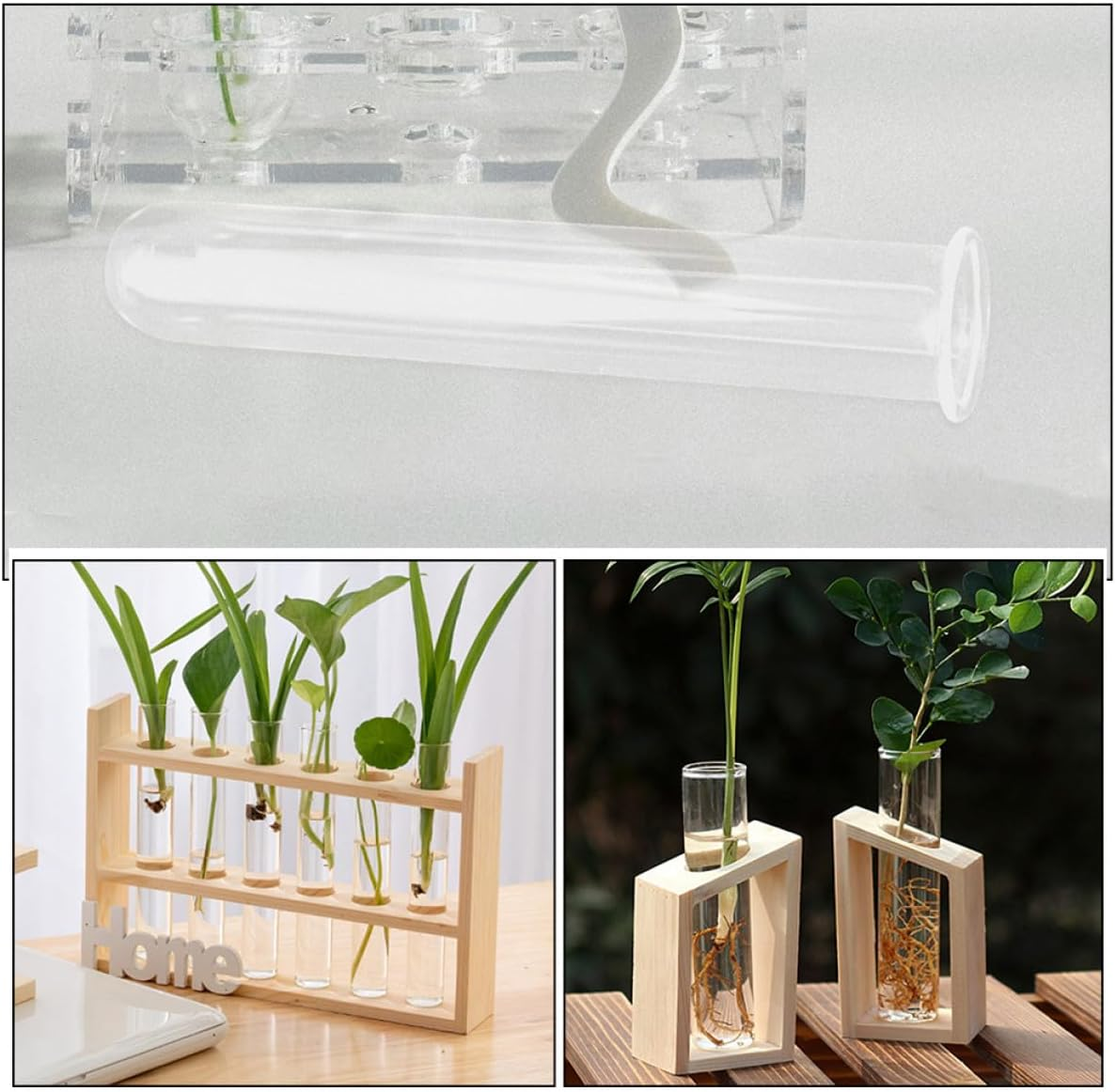 NULYLU 4Pcs Glass Hydroponic Plant Tubes Vase Set, Small Test Tube Planters with round and Flat Bottoms, Suitable for Home and Office Terrarium Gardening image number 6