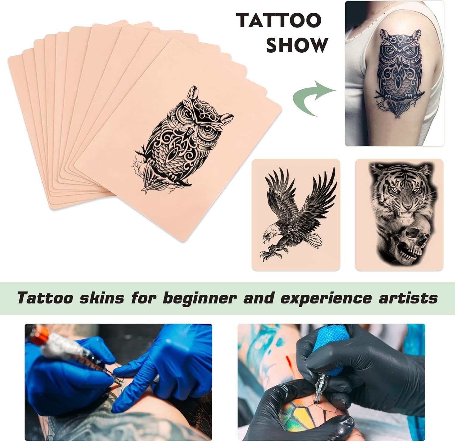 Tattoo Skin Practice with Transfer Paper, Rayyl 30Pcs Tattoo Fake Skin and Tattoo Transfer Paper Including 10Pcs 1Mm Thick Tattoo Skin and 20Pcs Stencil Paper for Beginners & Artists Tattoo Supplies image number 2