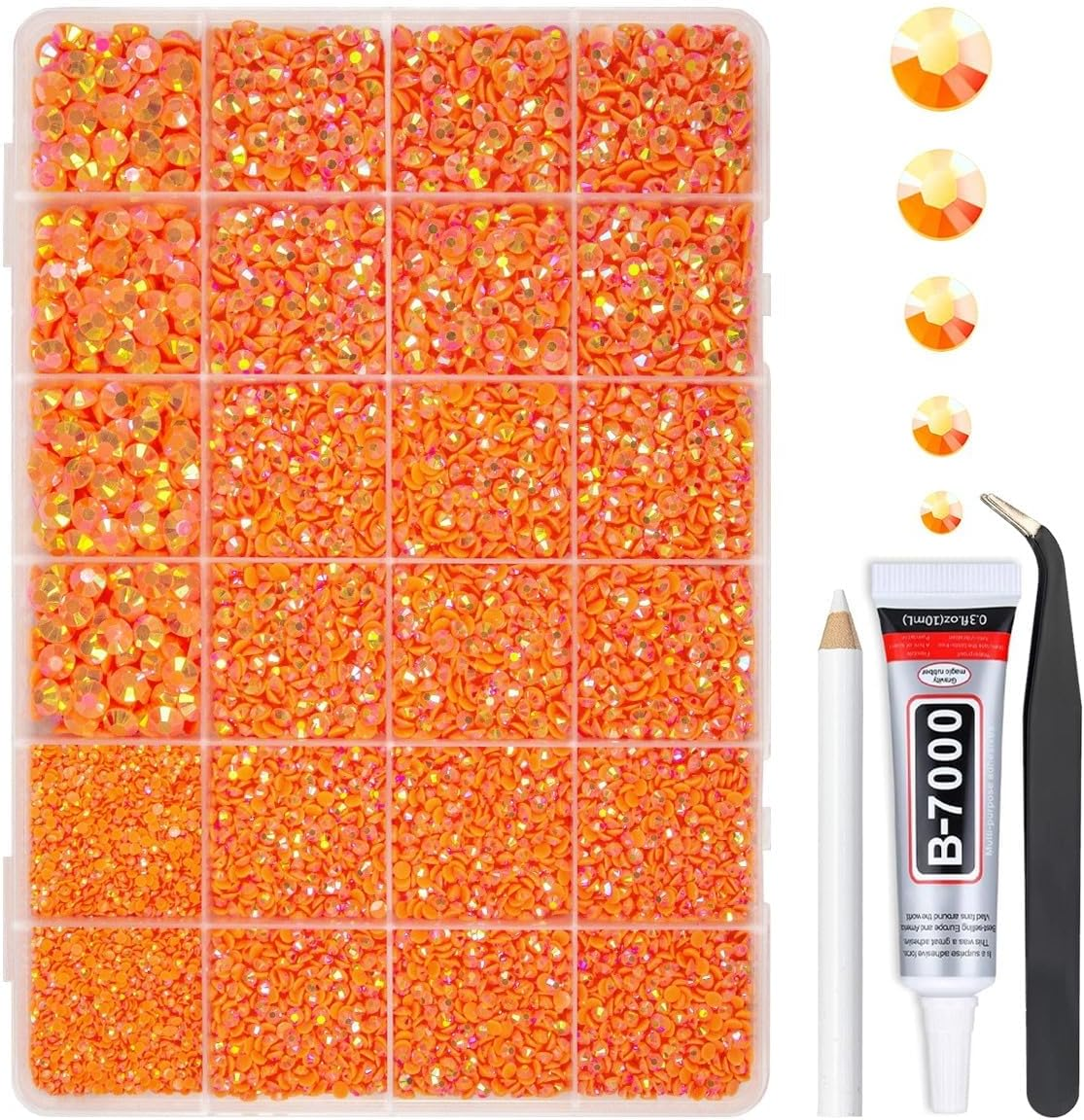 Orange Ab Resin Rhinestone with Jewelry Glue B7000 for Stunning Craft Ss6 Ss10 Ss16 Ss20 Ss30 Gelatin Stones Flat Bottom Diamonds Gems Pendants for Nail Face Eyes MA image number 2