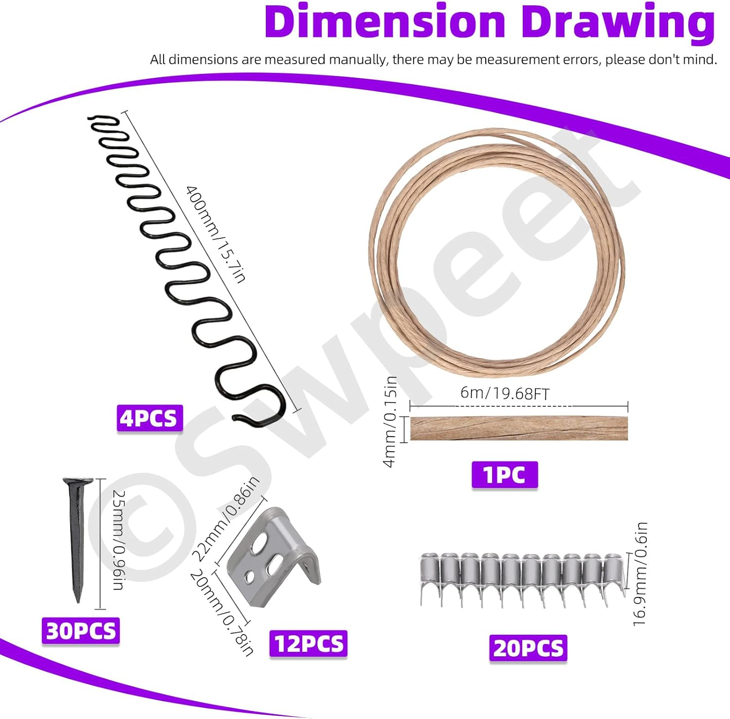 Swpeet 67Pcs Couch Spring Repair Kit, Including Springs, Upholstery Spring Clips, Seat Spring Stay Wire, Retaining Wire Clips and Screws, Compatible with Seating in Furniture Automotive
