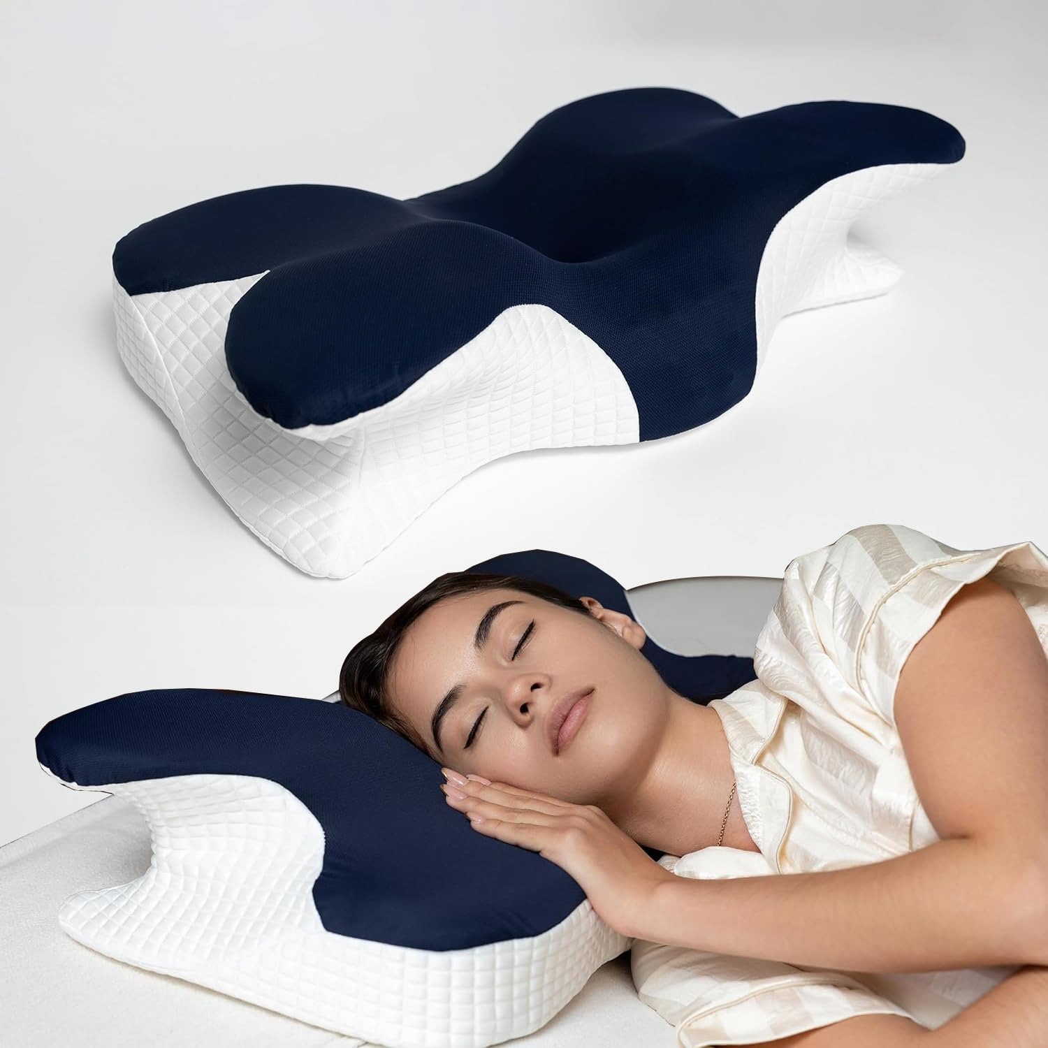 Cervical Neck Pillow for Pain Relief - Ergonomic Side Sleeper Pillow for Neck Support, Cooling Memory Foam Pillows for Sleeping, Contour Pillow Orthopedic Bed Pillow for Back Stomach Sleepers image number 5