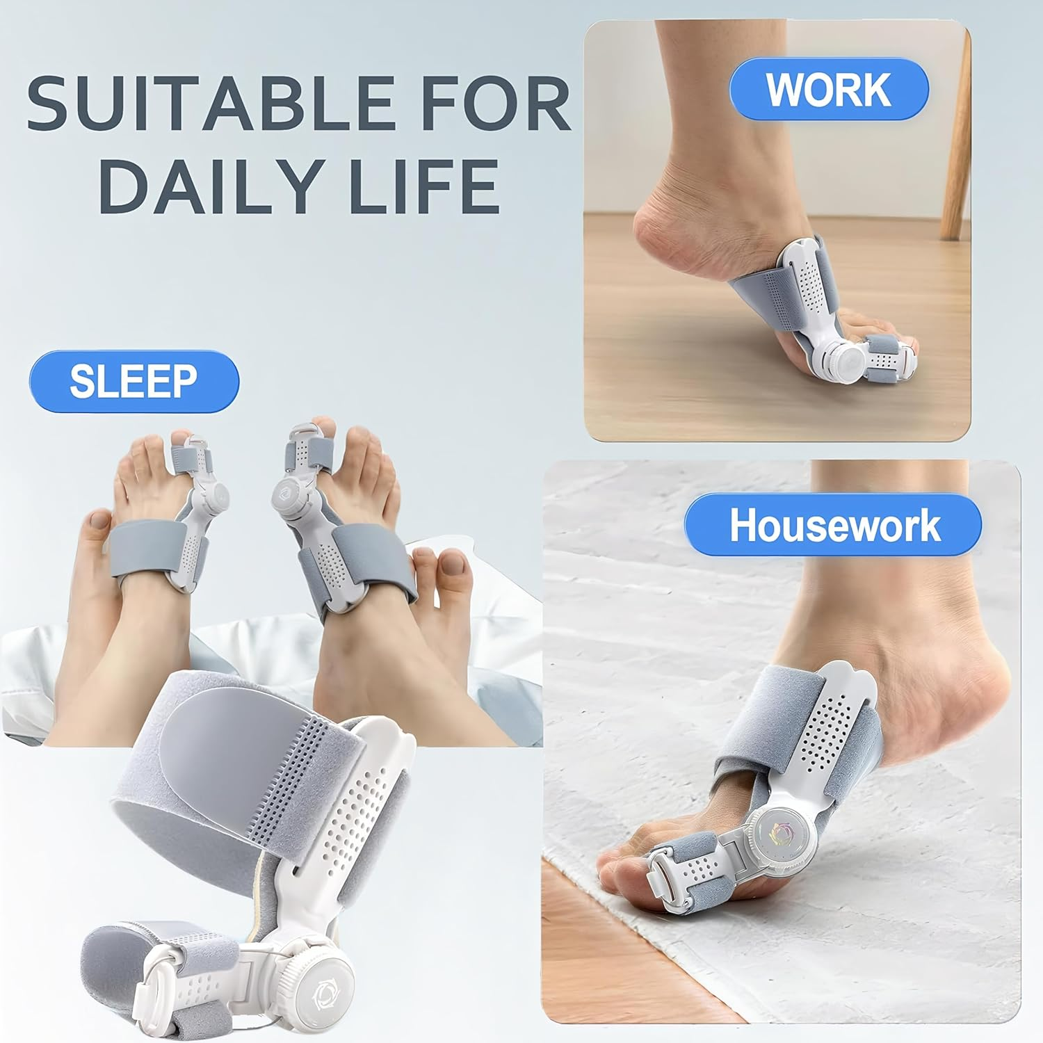 Bunion Corrector with Adjustable Toe Separators, Foot Brace for Women and Men (Gray)