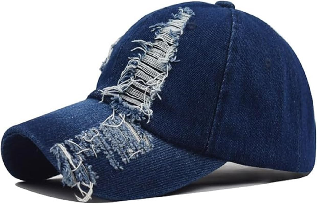 Broken Design Adjustable Unisex Washed Denim Hats Top Hats for Women Baseball Caps Baseball Hats for Men DIY Plain Hat image number 4