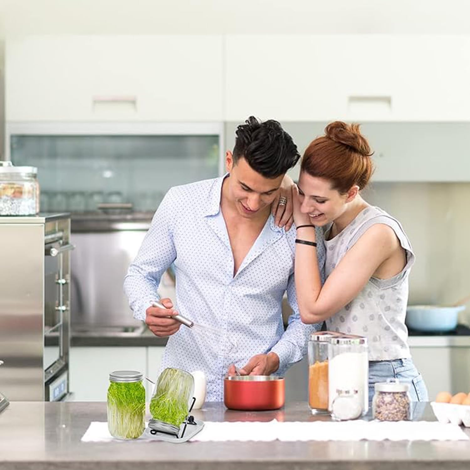 2-Piece Sprouting Jar Kit, Glass Jars with Stainless Steel Germination Covers, Adjustable Drainage Stand, Indoor/Outdoor Use, Clear image number 6