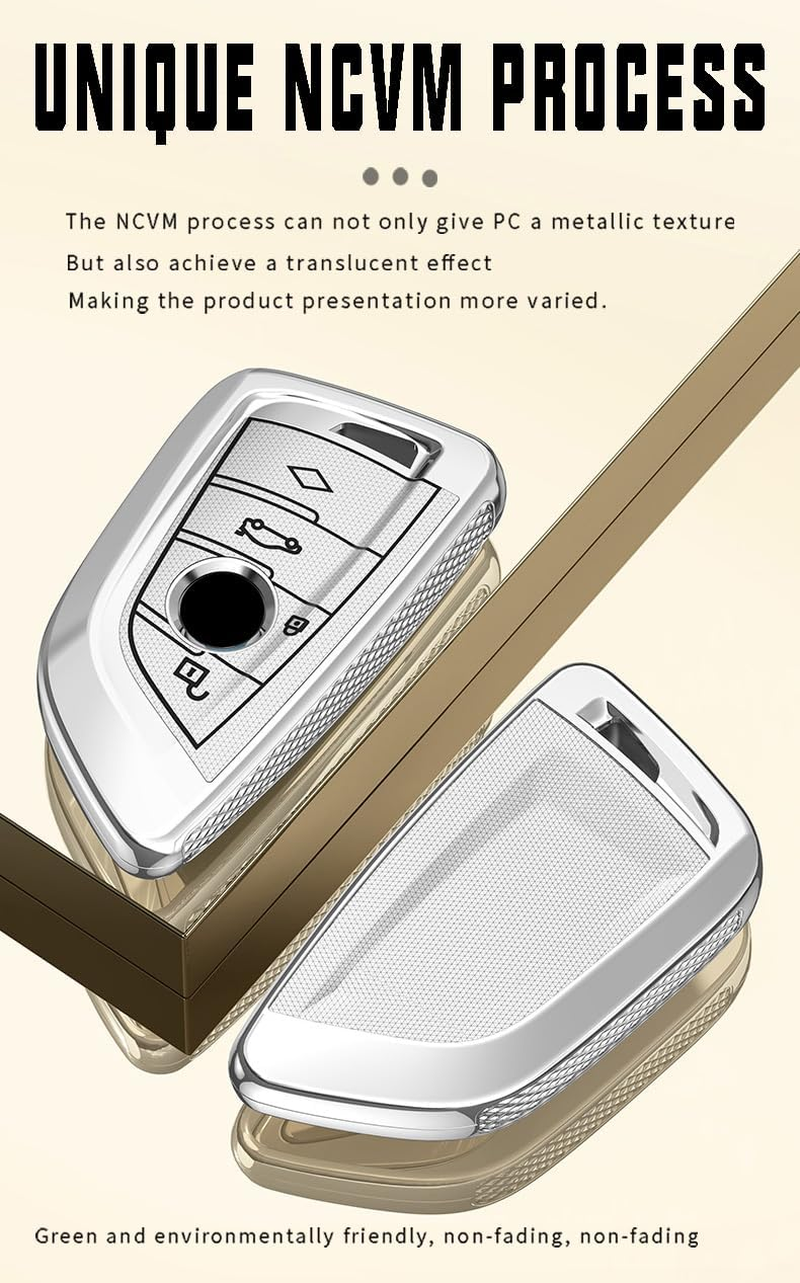 Ontto PC Car Key Fob Cover Fit for BMW G30 G05 X5 F15 X6 F16 7 Series G11 X1 F48 F39 X4 X3 F40 2021 4 Buttons Smart Key Case Shell Keyring Key Holder Bag Keychian Accessories - A-Golden image number 2