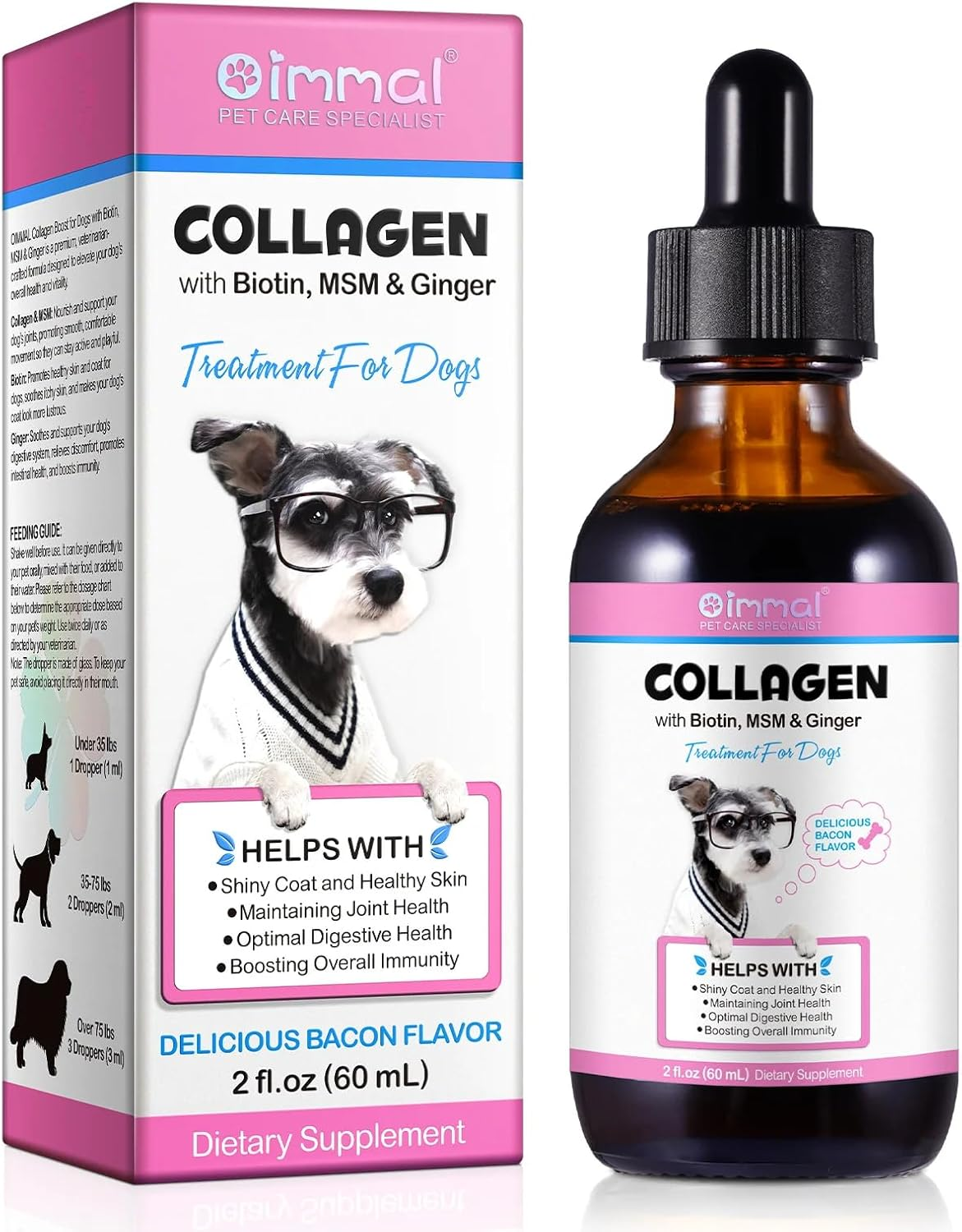 Collagen for Dogs 60Ml | Liquid Dog Collagen Supplement with Biotin, MSM & Ginger | Joint, Skin, Coat & Itch Relief | Digestive & Immune Health | Bacon Flavour image number 5