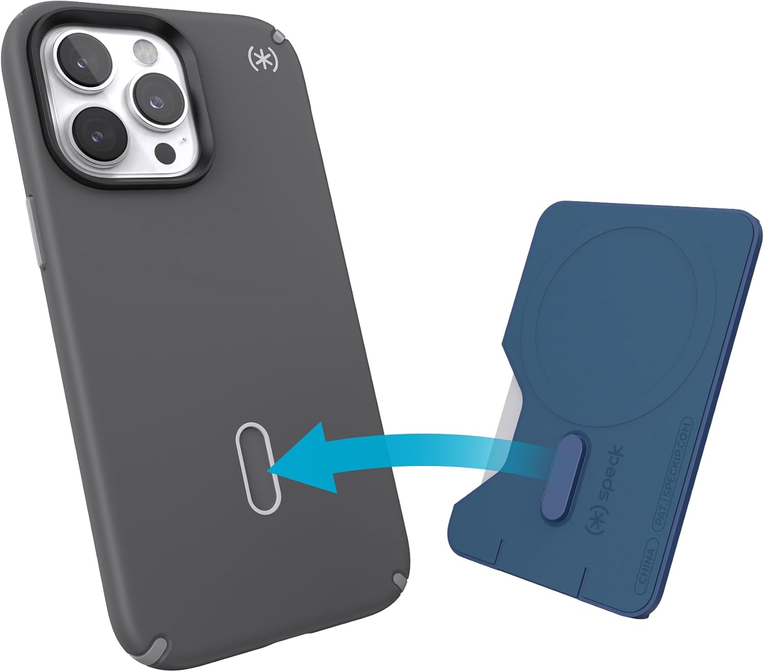 Speck Iphone Wallet Magsafe Accessory - Removable Clicklock No-Slip Interlock - Holds 1-3 Cards - Soft Touch Finish, Scratch Resistant Card Holder Built for Magsafe - Coastal Blue/Space Blue