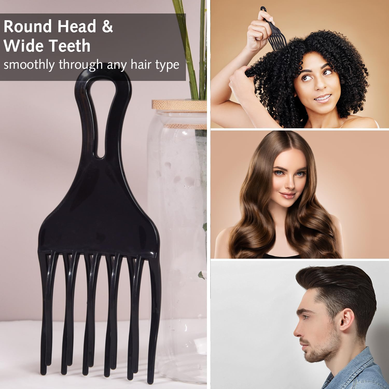 2 Pcs Afro Comb for Curly Hair Afro Pick Hair Pick Comb Pick Hair Comb Plastic Wide Teeth Comb Double Fist Pick Large and Small Afro Pick Comb for Hair Styling Detangle Wig Braid image number 6