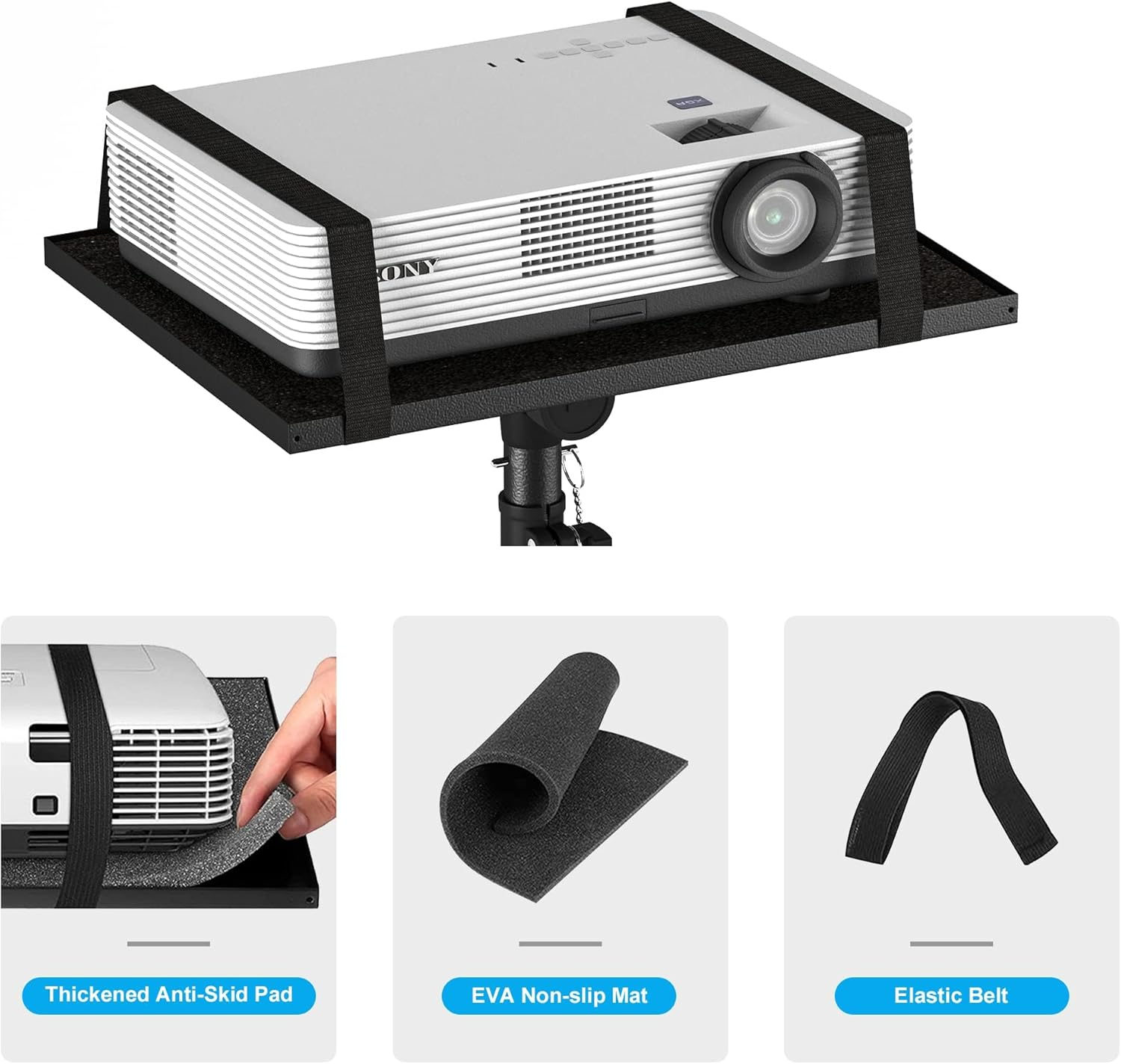 LXJNFAC Projector Stand Tripod from 23" to 46", Laptop Tripod Stand Height Adjustable with Gooseneck Phone Holder, Laptop Floor Stand for Office, Home, Stage, Studio, DJ Racks Holder Mount image number 6