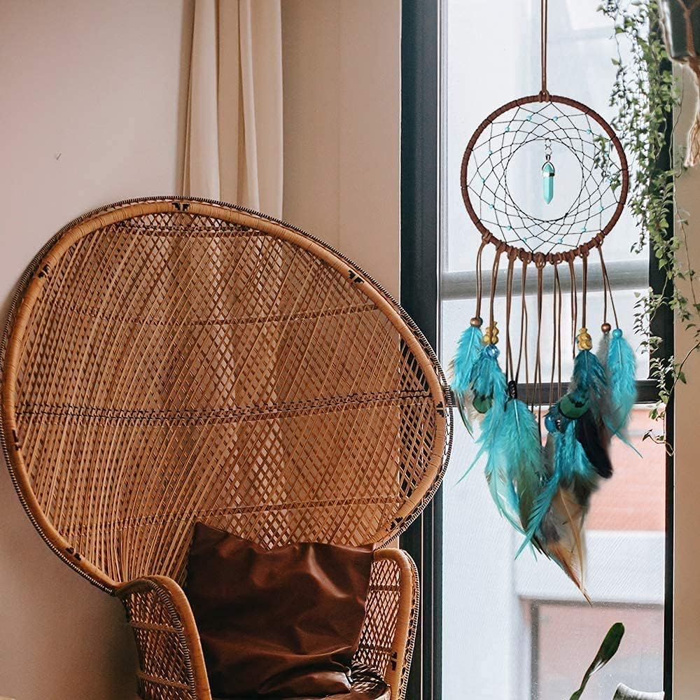 Dream Catcher Handmade Turquoise Dreamcatcher with Feathers Wall Hanging Decorations for Car Kids Room Ornament Blue image number 2