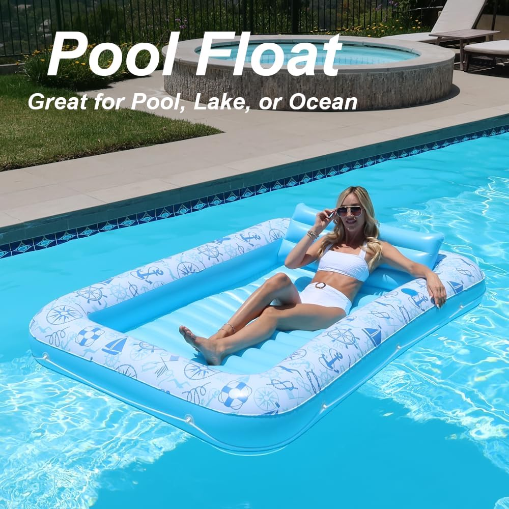 XL Inflatable Tanning Pool Lounge Float - Electric Pump Included - 85&rdquo; X 58&rdquo; - Sunbathing Suntanning (Extra Large) - Blue image number 3