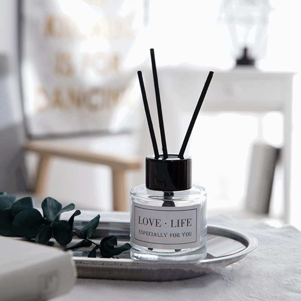 Set of 2 Glass Essential Oils Diffuser Bottles Fragrance Bottle Jars Containers for DIY Replacement Reed Diffuser Sticks Sets Essential Oils Crafts Decor (50ML Black Cap) image number 3