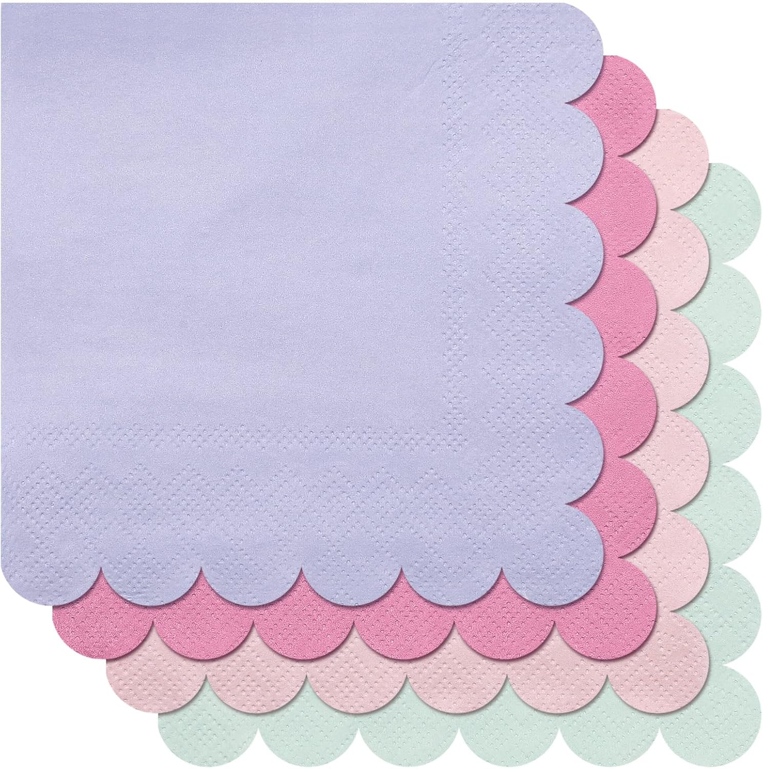 Kosiz 100 Pieces Scalloped Edged Cocktail Napkins Colorful Paper Napkins Disposable Pastel Napkins for Party Wedding Shower Baby Beverage Dinner Birthday, 9.84 X 9.84 Inches, 4 Macaron Colors image number 4