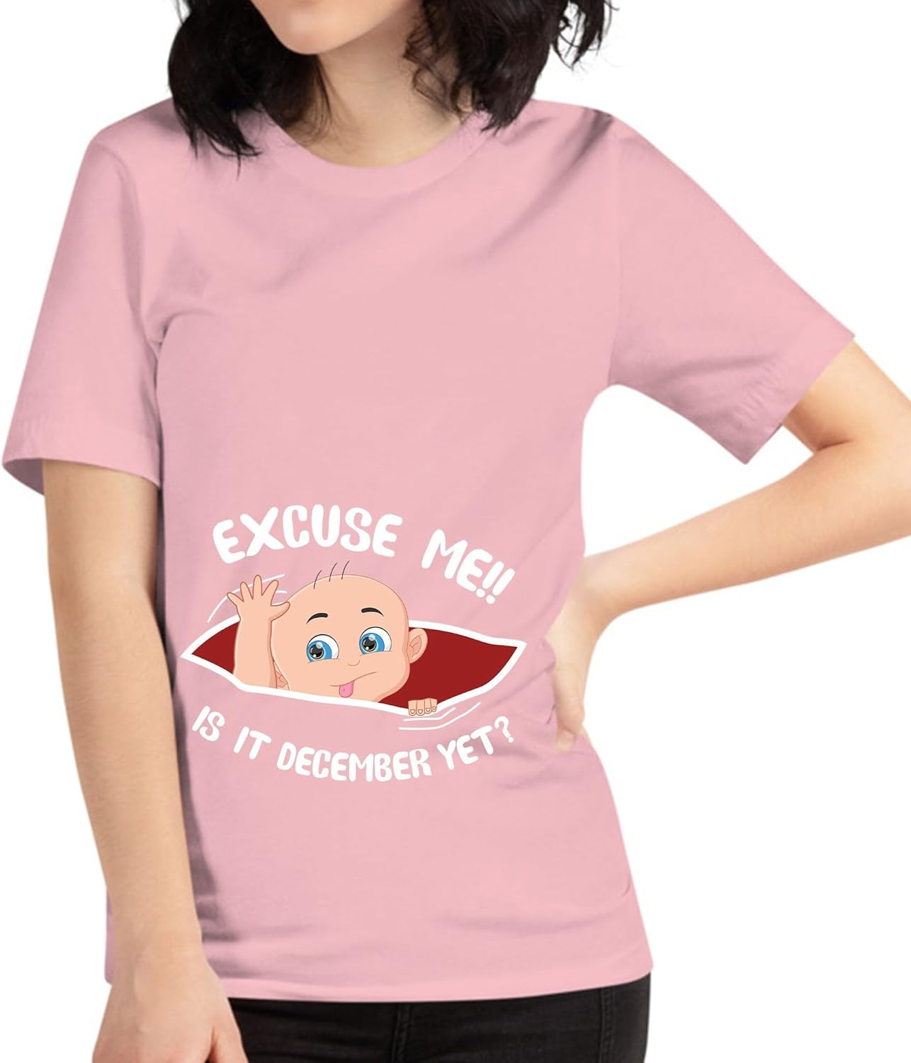 Personalized Month Womens Excuse Me Is It December yet Cute Baby Girl Funny Pregnancy T-Shirt