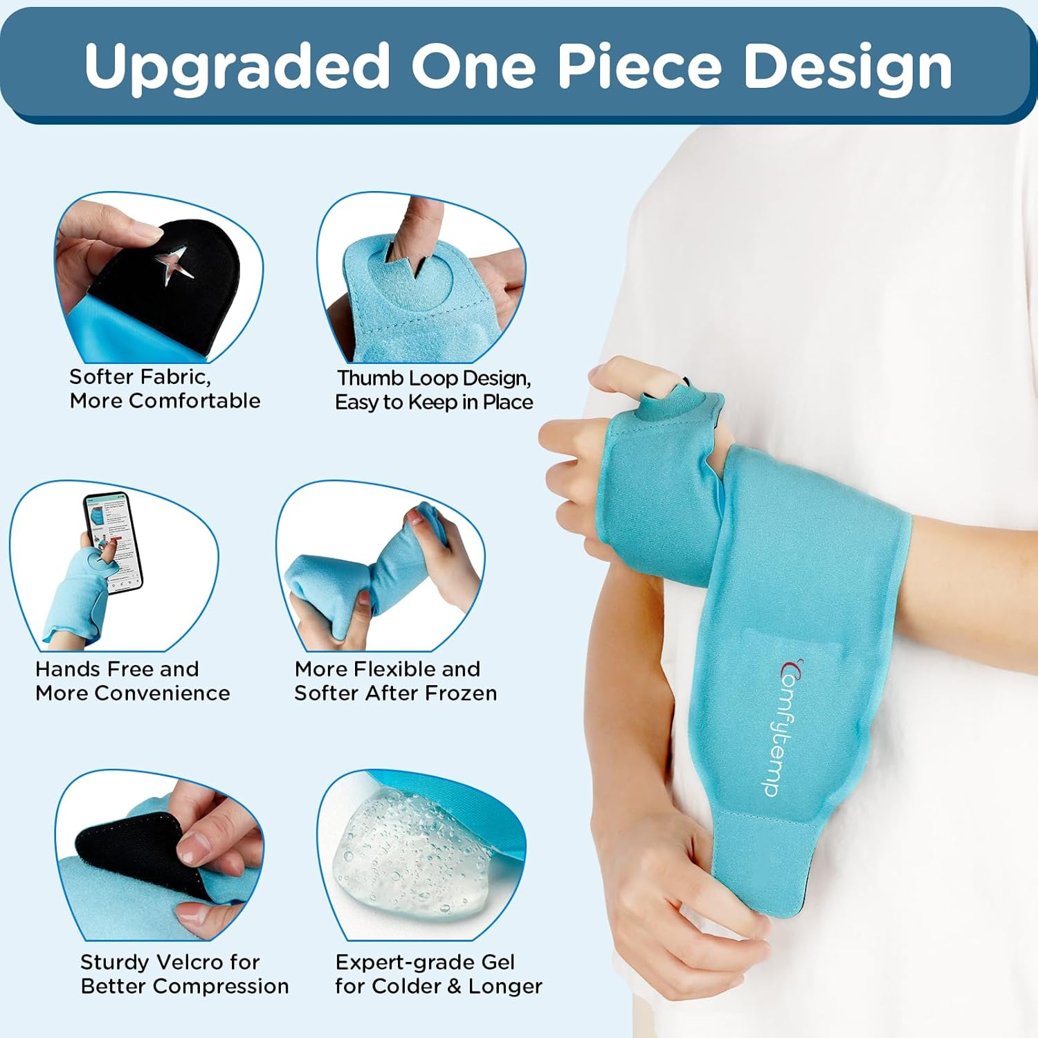 Comfytemp Wrist Ice Pack Wrap for Hand Osteoarthritis,Gel Ice Packs for Injuries Reusable for Wrist Hand Pain, Hot Cold Compress Brace for Tendinitis/Tenosynovitis, Surgery Recovery Items Men Women image number 1