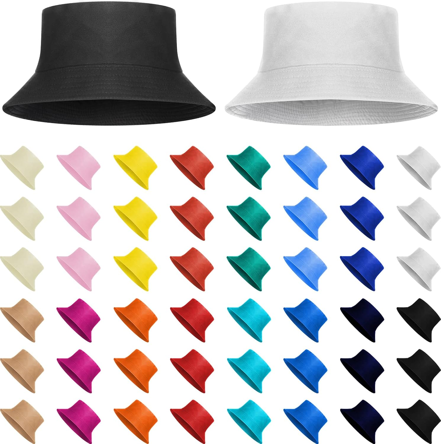 48 Pieces Bucket Hats Unisex Cotton Wide Brim Sun Bucket Hat Summer Fisherman Cap for Men Women Teens Outdoor Travel Beach Vacation Accessory, 16 Colors Colorful, Colorful, Medium image number 1