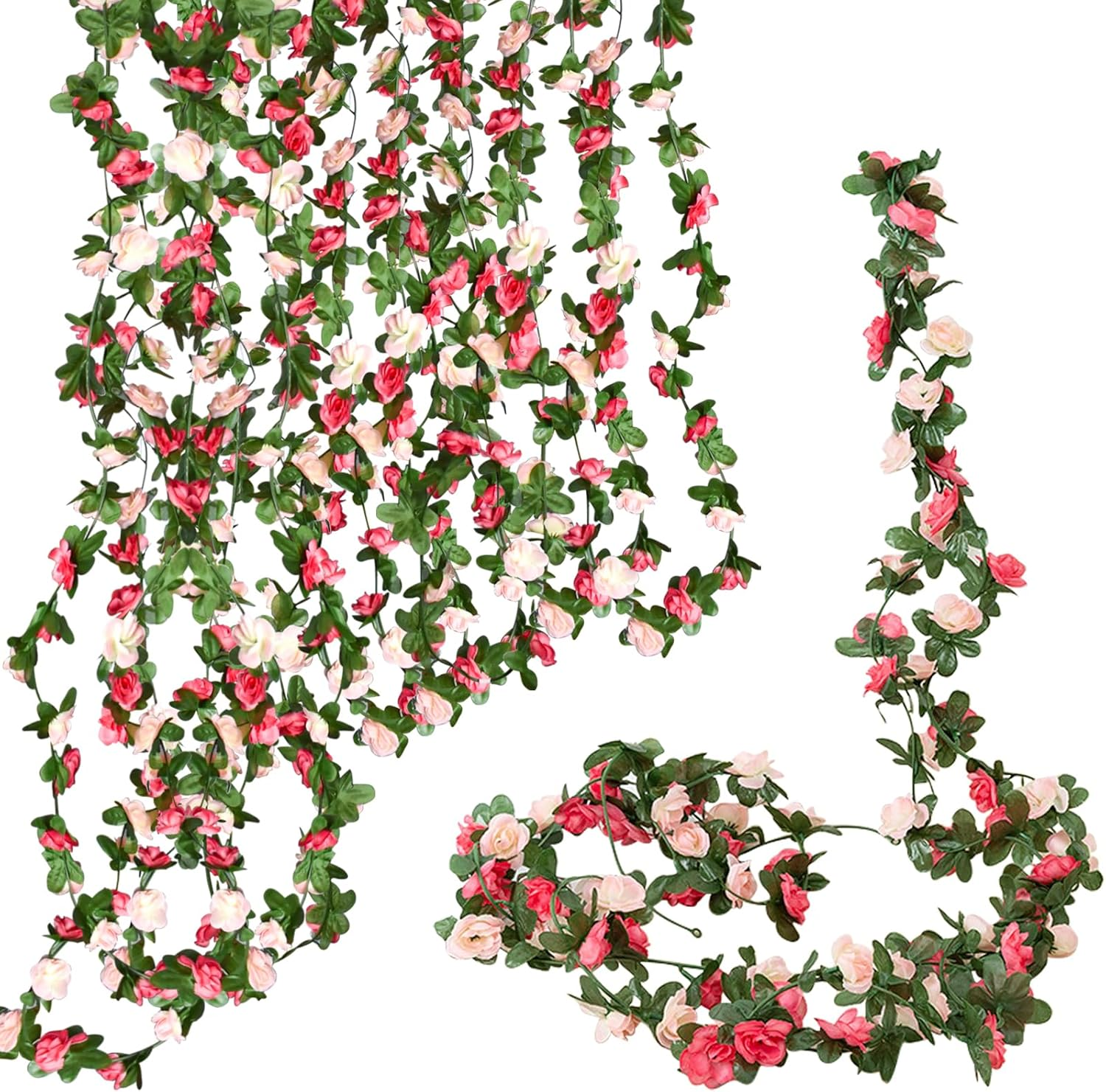 Bacucine 6PCS Artificial Flowers Garland Fake Peony Vines Hanging Silk Floral Vine for Bedroom Wedding Home Office Wall Garden Craft Decor (White)