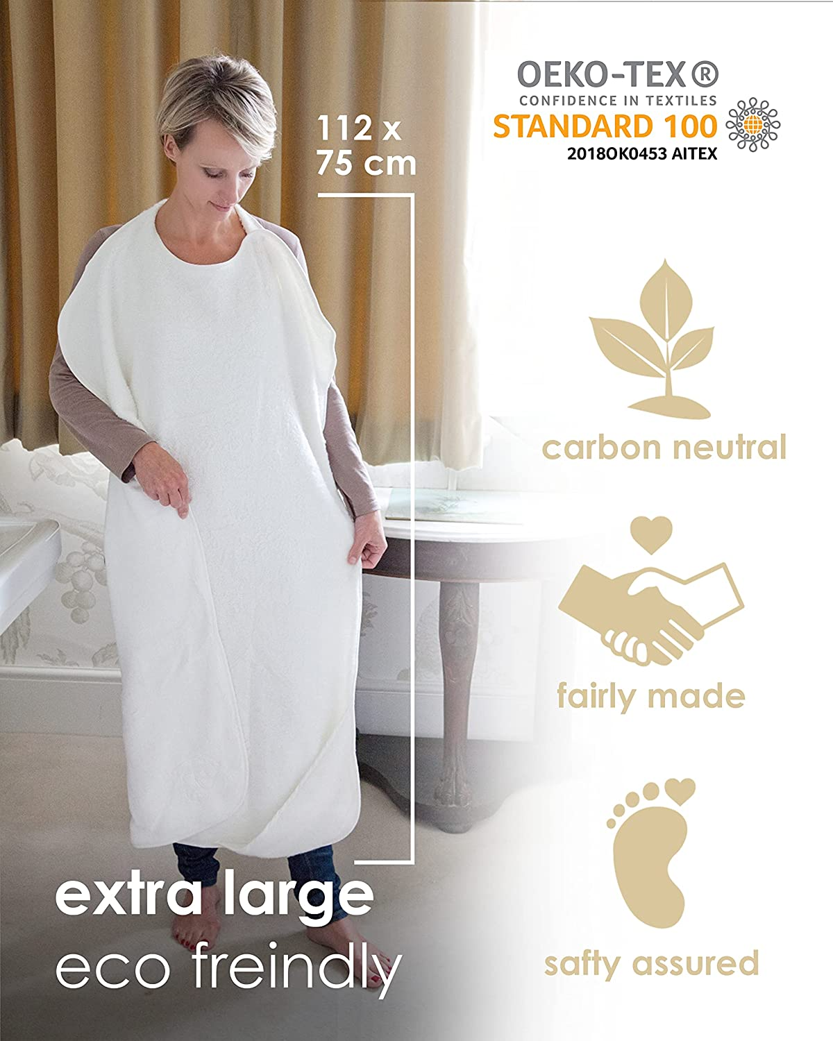 Cuddledry Hands-Free Baby Bath Towel | Soft Bamboo & Cotton Apron | Newborn Support & Gift | Fast-Drying, Safe & Absorbent | Grey - White image number 2