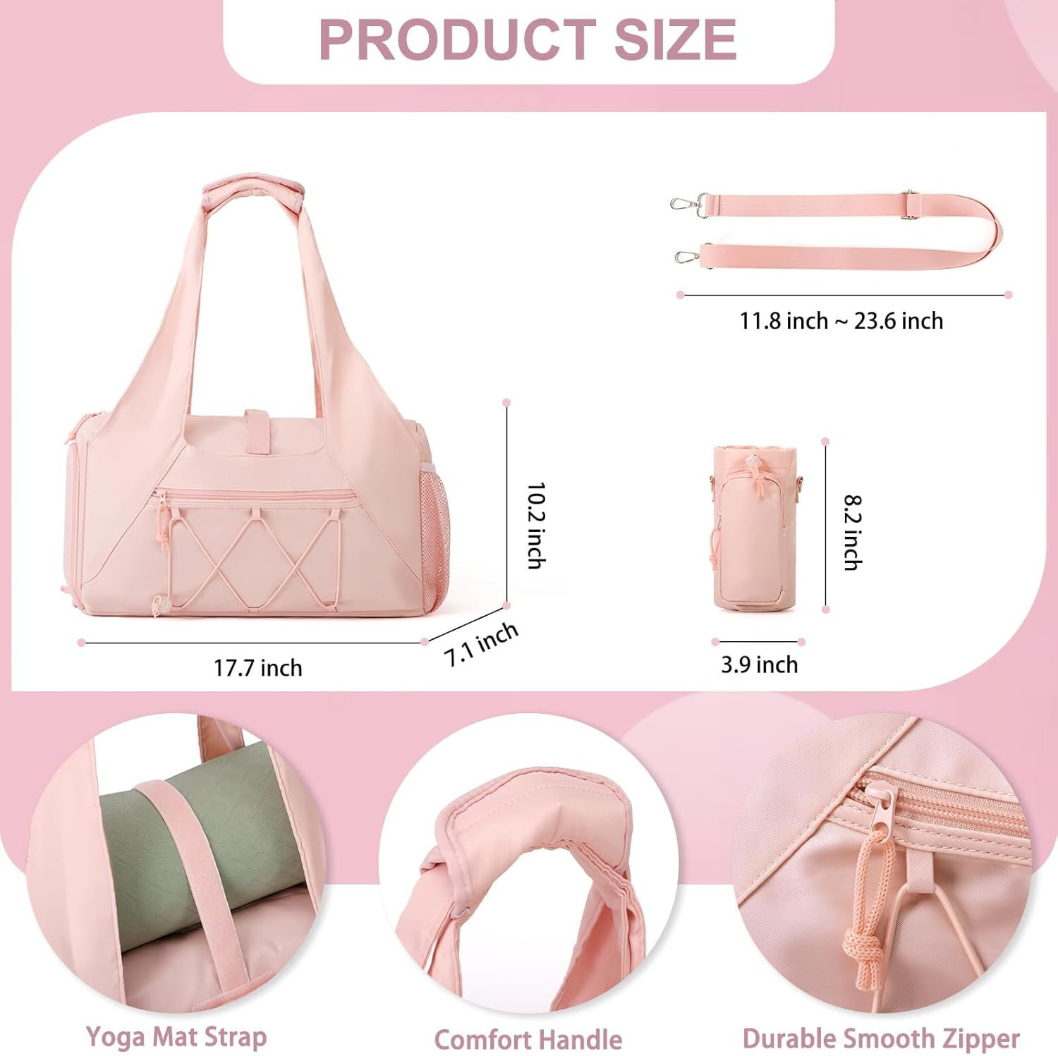 LEFAFA Gym Bag for Women, Lightweight Travel Duffel Bag with Shoe Compartment, Weekender Overnight Bags with Wet Pocket and Bottle Carrier Bag, Workout Yoga Gym Bags for Travel, Gym, Sports, Pink image number 4