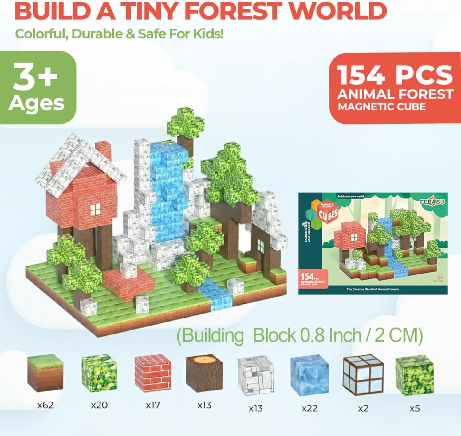 154PCS Magnetic Blocks - Build Animal Forest Set, Magnetic Tiles Building for Boys & Girls Age 3-8, STEM Montessori Sensory Toys for Toddlers Kids Gifts for 3+ Years Old, Construction Toy image number 2