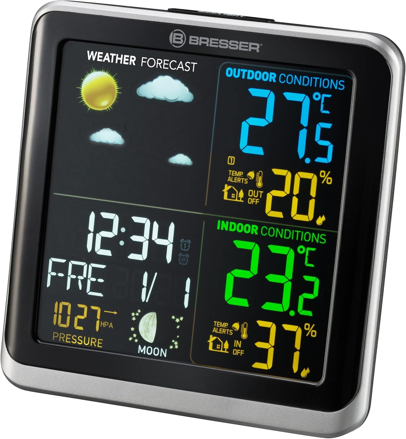 Bresser Climatemp TB 7007201 Wireless Weather Station with Outdoor Sensor with LCD Colour Display and Two Alarm Times, Black/Grey image number 4