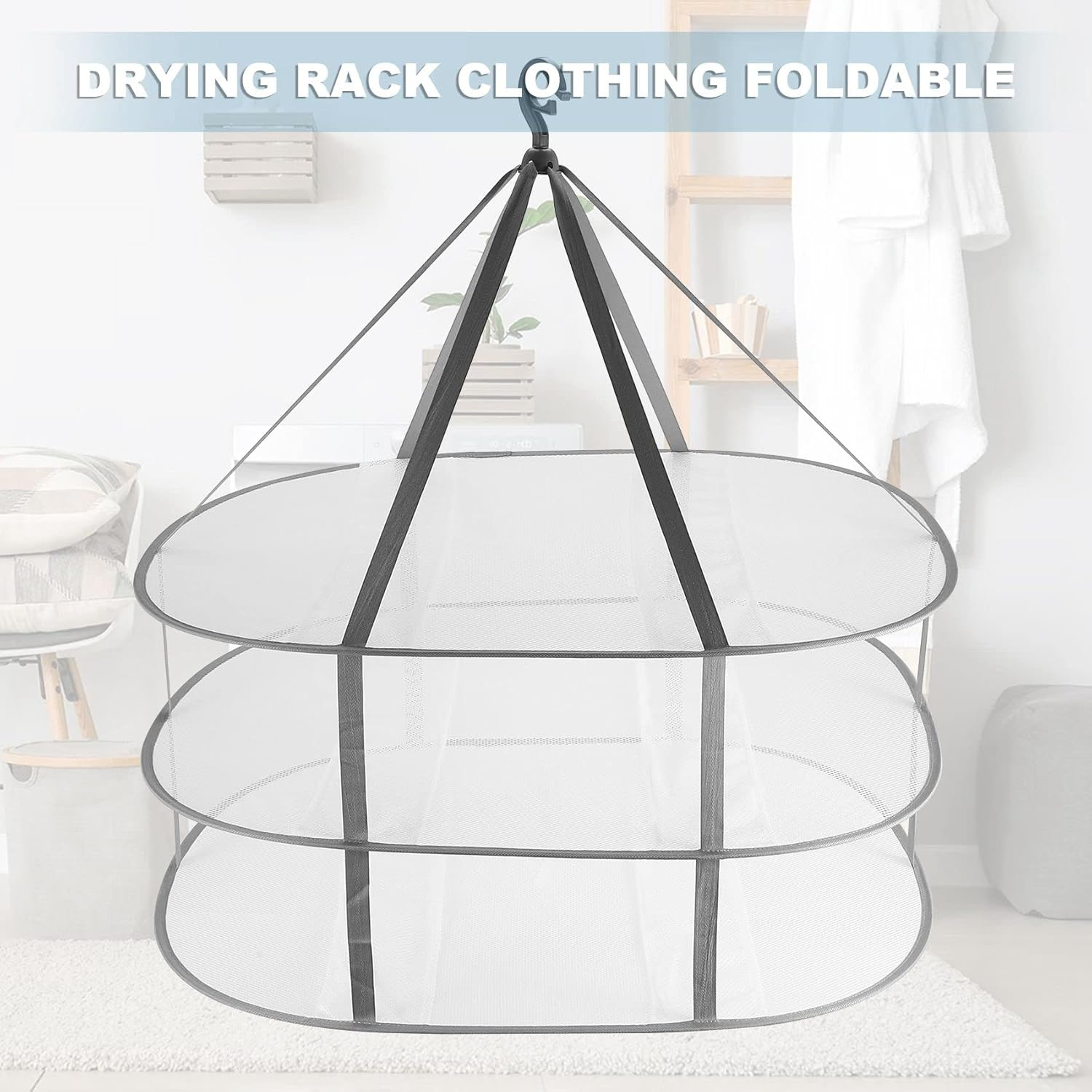 Qeunrtiy 3-Tier Sweater Drying Rack Hanging Clothes Hanging Dryer Laundry Mesh Drying Rack, Foldable Clothing Dryer Racks image number 5