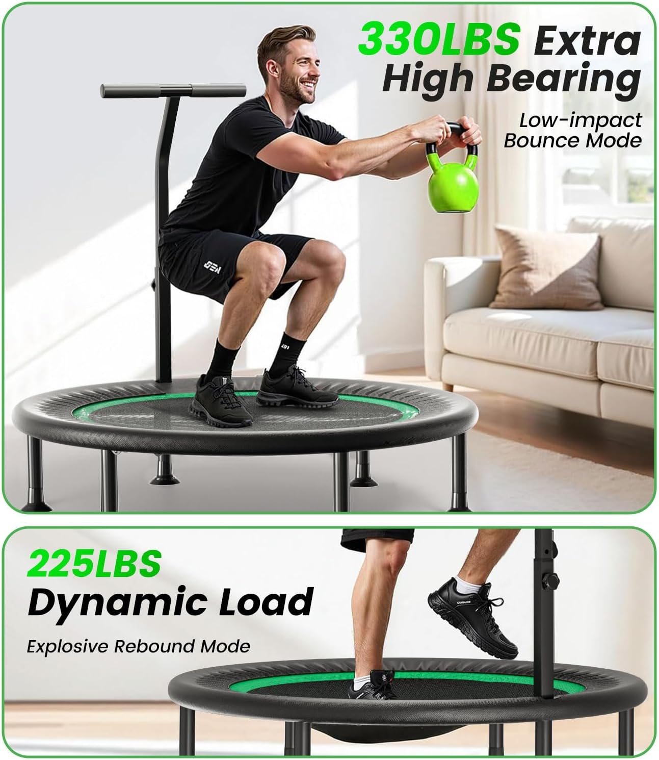 Mini Trampoline for Kids Adults - 48" Foldable Fitness Rebounder Mini Trampolines image number 2