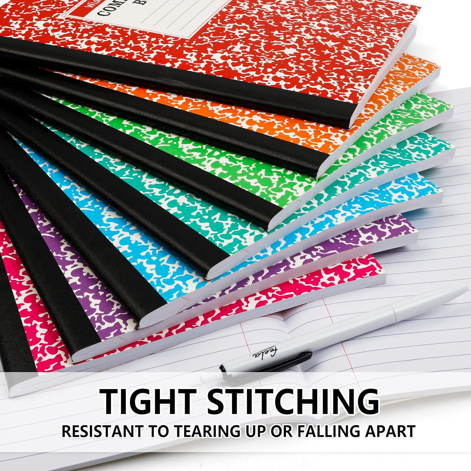 Feela Composition Notebook, 8 Pack 8 Pastel Colours Wide Ruled Composition Books Bulk, Marble Cover Notepad Lined Cute Journal Notebooks for School Supplies Notes Taking Writing, 9.75 X 7.5 In image number 3