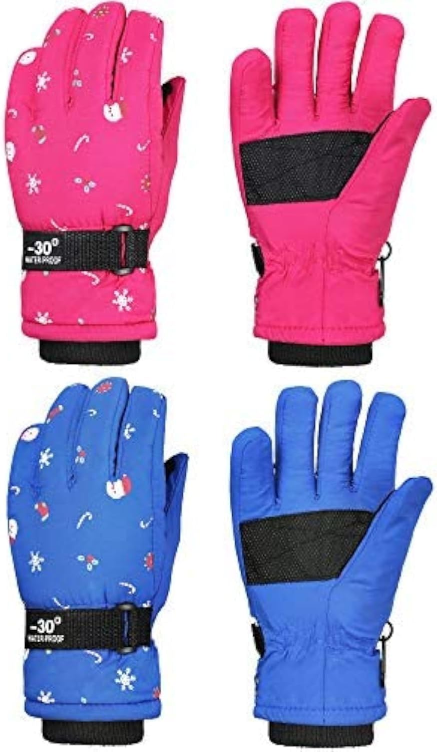 2 Pairs Kids Mittens Children Winter Snow Waterproof Thick Warm Windproof Gloves for Girls Boys image number 4