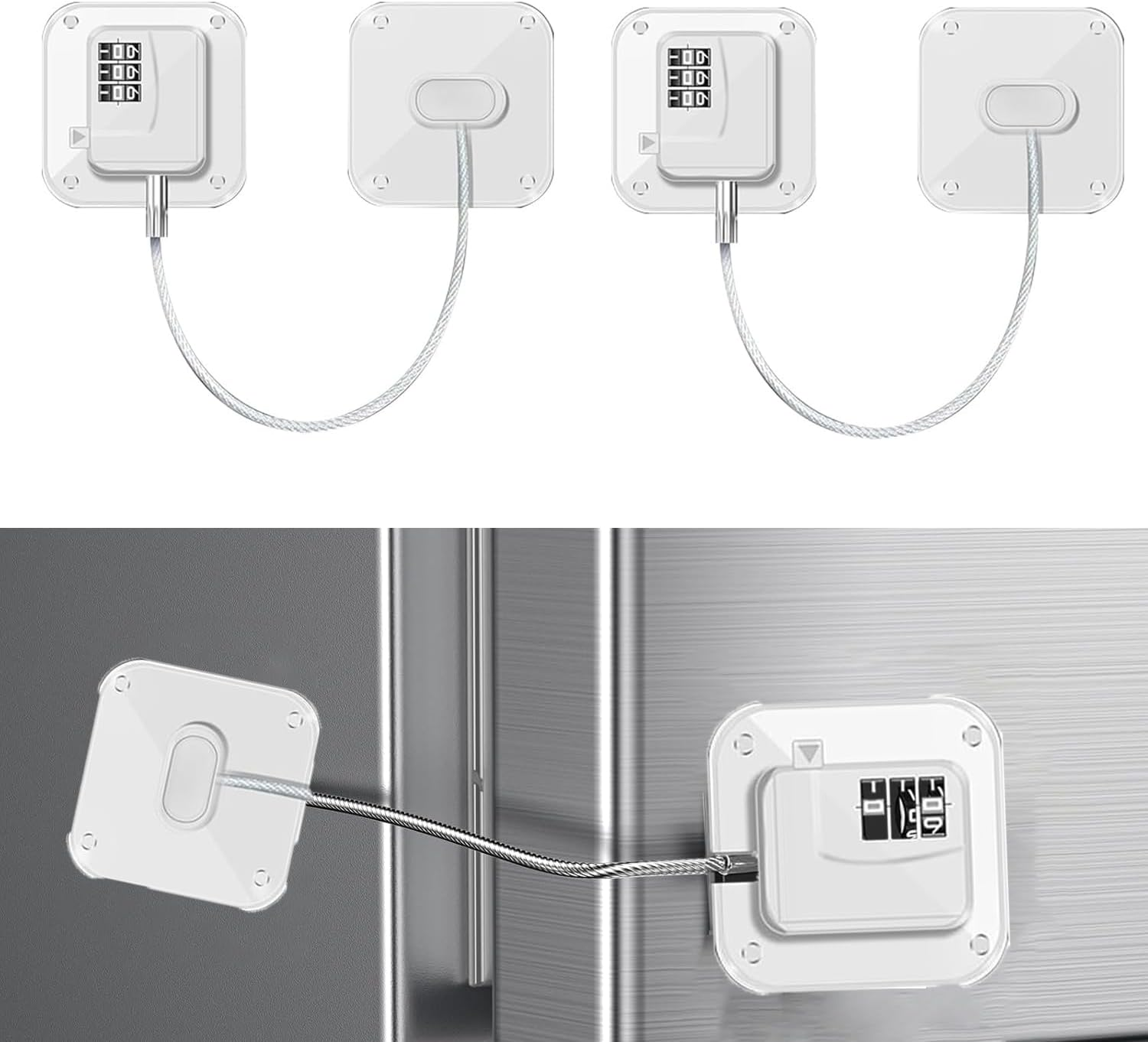 Refrigerator Lock (2 Pack), Heavy Duty Combination Fridge Lock, for Fridge, Cabinets, Window, Drawers and Child Safety Cabinet Locks, Strong Non-Marking Adhesive No Drilling (A, Black)