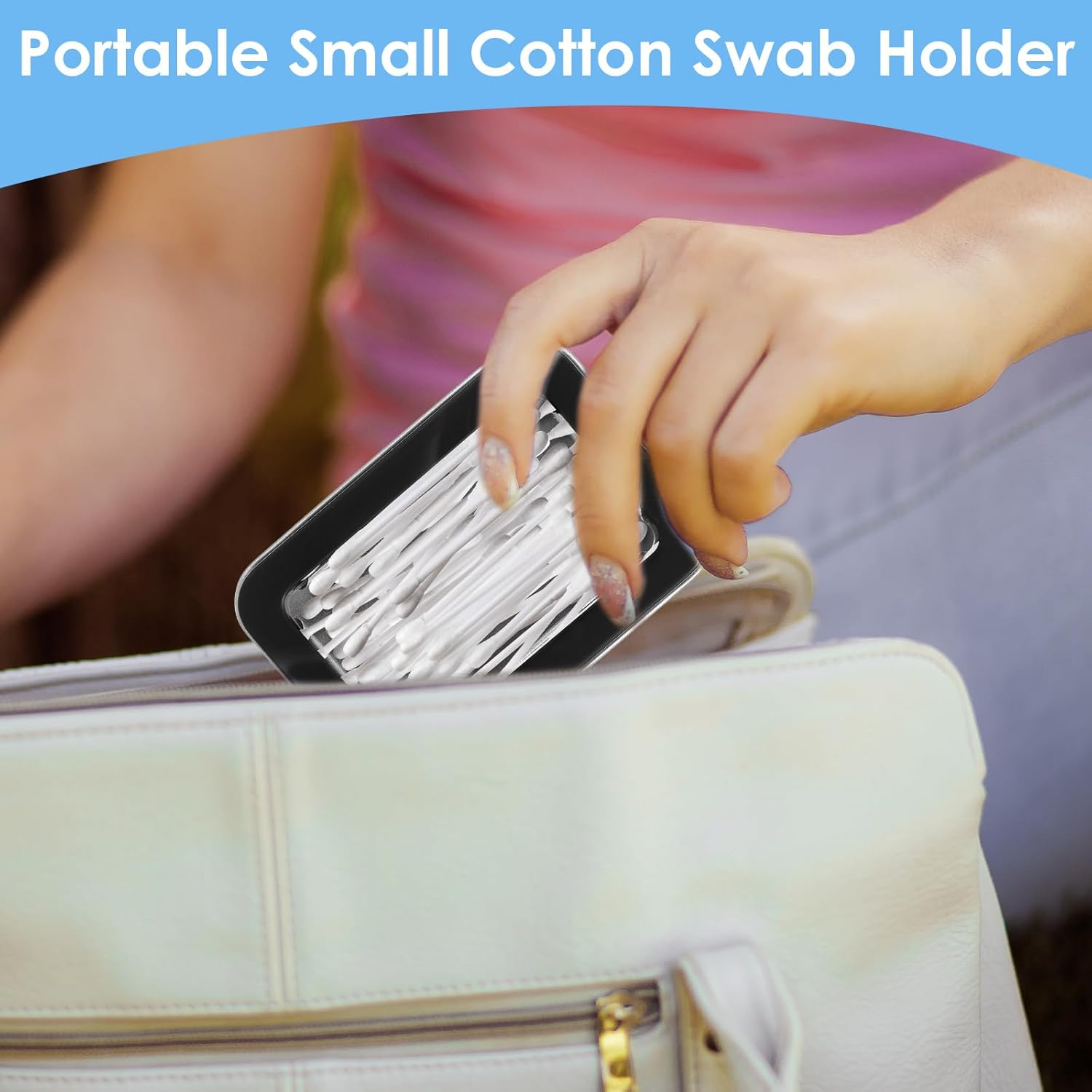 4Pcs Cotton Swab Holder for Travel, Portable Floss Picks Case with Dustproof Lid Refillable Floss Pick Dispenser Travel Flosses Picks Case with Dustproof Lid for Cotton Swabs Hair Ties (Black)