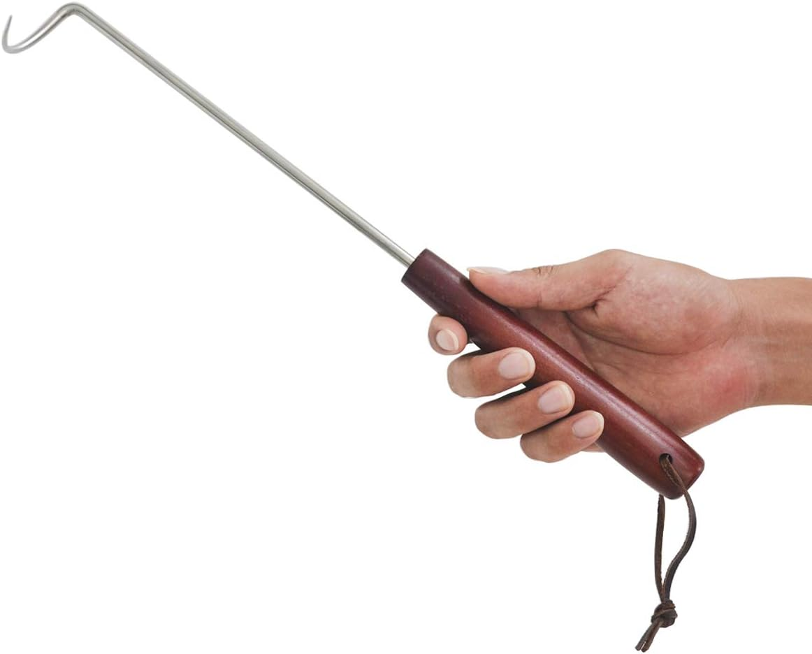 PEPKICN 15 Inches Pigtail Food Flipper - Stainless Steel BBQ Meat Turner Hook with Wooden Handle image number 3