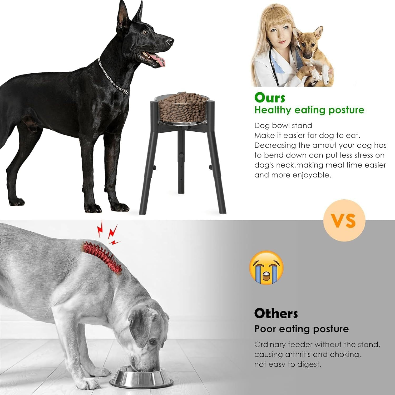 Adjustable Dog Bowl Stand, 7-10.7 Inches Wide, 9.8-13.4 Inches High, Sturdy round Tubular Elevated Dog Bowl Stand, Suitable for Small, Medium and Dogs (Bowl Not Included) image number 2