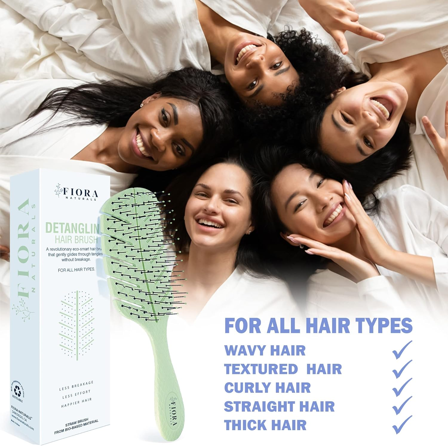 Fiora Naturals Detangler Brush by - 100% Bio-Friendly Detangling Brush W/Ultra-Soft Bristles - Glide through Tangles with Ease - for Curly, Straight, Black Natural, Women, Men, Kids - Dry and Wet Hair image number 6