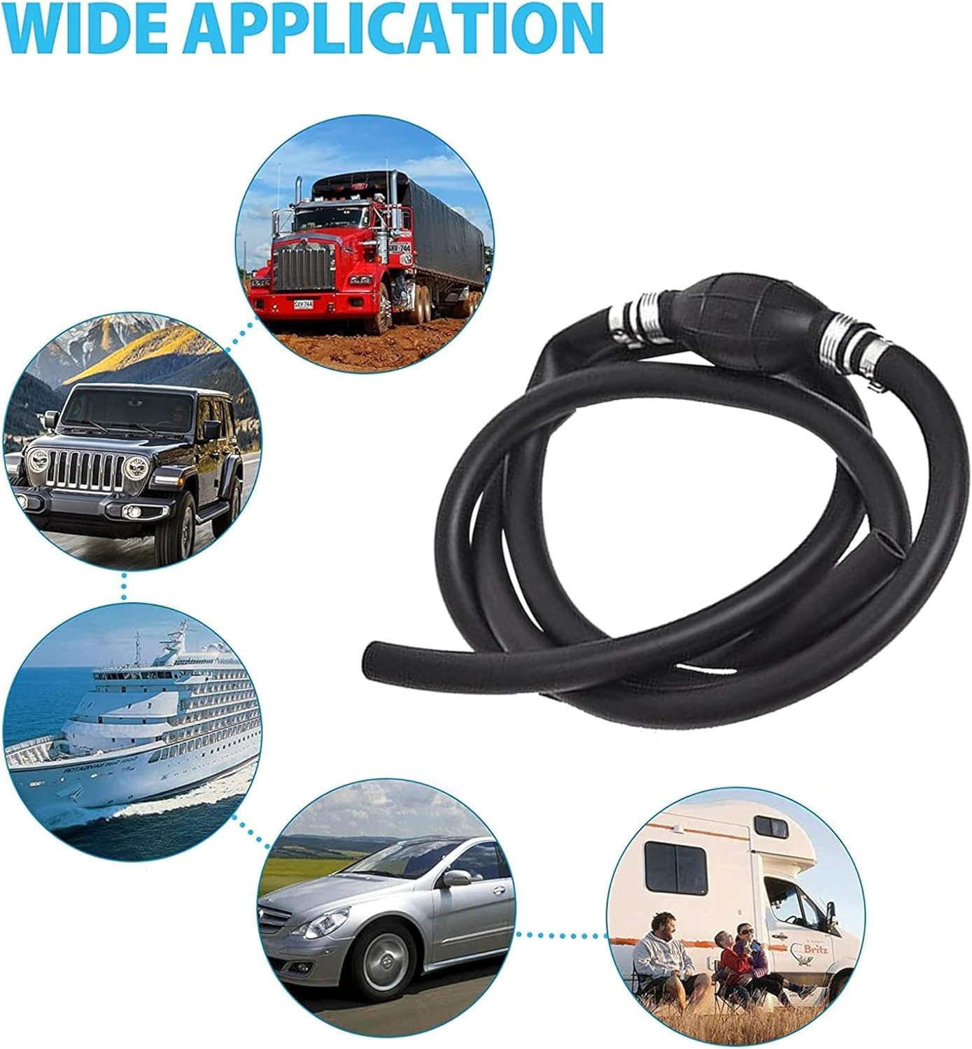 Universal 3/8 Inch Nylon Braided Fuel Line Assembly with Primer Bulb, 6FT Marine Outboard Boat Motor Hose, Steel Clamps for Rvs