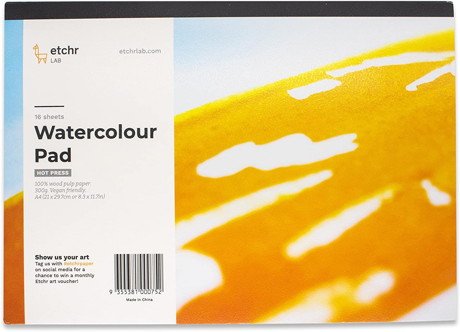 Etchr Lab A4 Hot Press Wood Pulp Watercolour Paper Block - 300 GSM (140 Lb), 16 Sheets | 100% Wood Pulp, Easy to Travel, Archival Quality for Kids and Adults, Beginner and Intermediate Artists