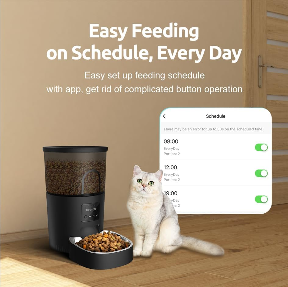 Boyarca Wifi Automatic Pet Feeder 3L &ndash; Smart Cat & Dog Food Dispenser with Tuya/Smart Life App, Timer Control, Portion Scheduling, Voice Recorder &ndash; Auto Feeder for Cats & Small Pets (Black) image number 4