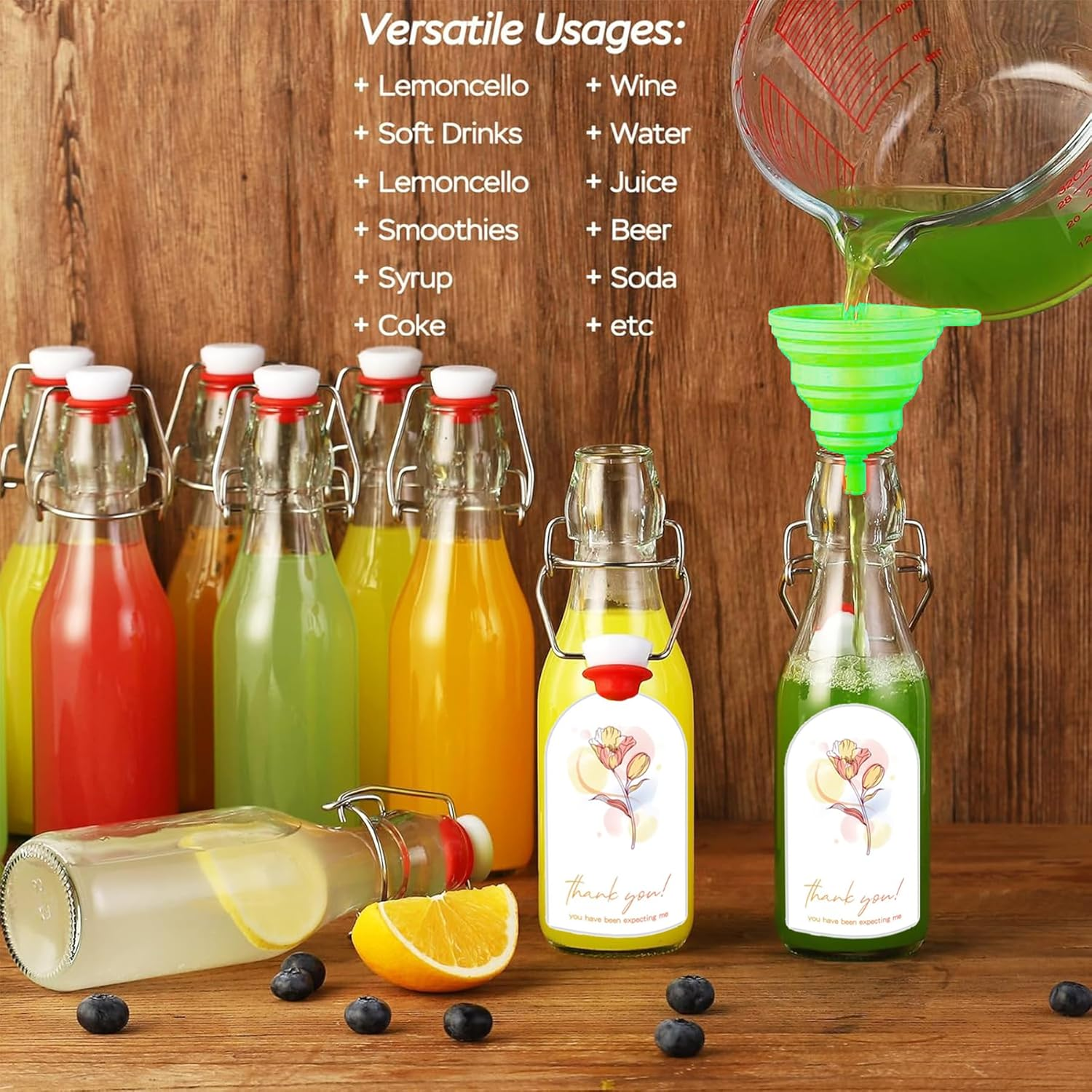 8 Pcs 8 Oz Swing Top Glass Bottles with Flip Airtight Lids Stickers Caps Funnel Rope Labels for Vanilla Extract, Home Brewing, Kombucha, Beer, Oil, Vinegar, Kefir, Limoncello, DIY Gifts & Presents image number 6