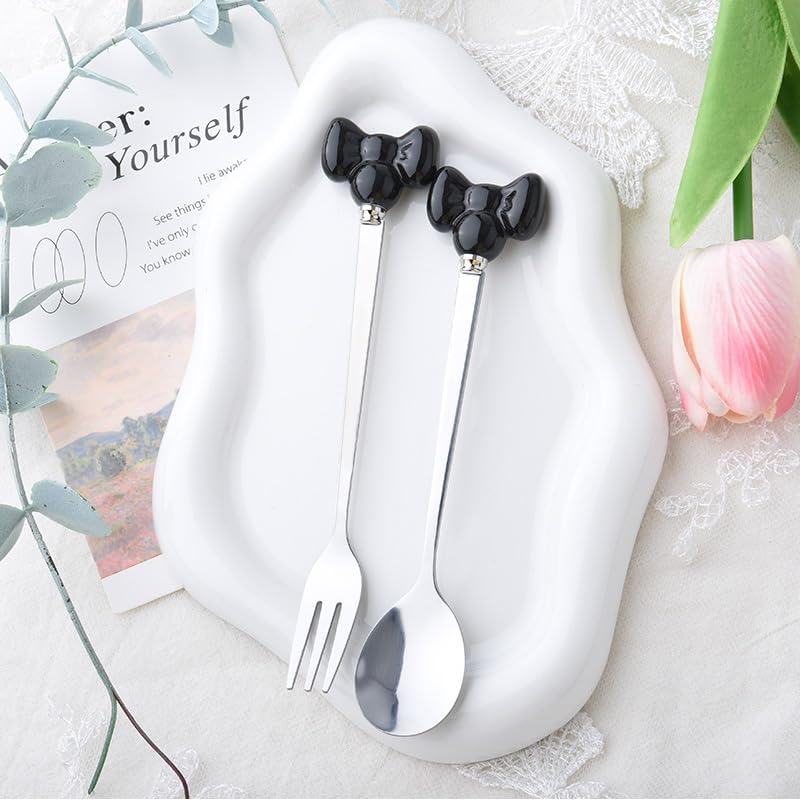 Fork Spoon Set Bowknot Handle Cutlery Flatware Set for the Home Coffee Tea Spoons Dessert Cake Forks for Wedding Tea Party Birthday Gifts for Family Best Friends Fork and Spoon image number 5