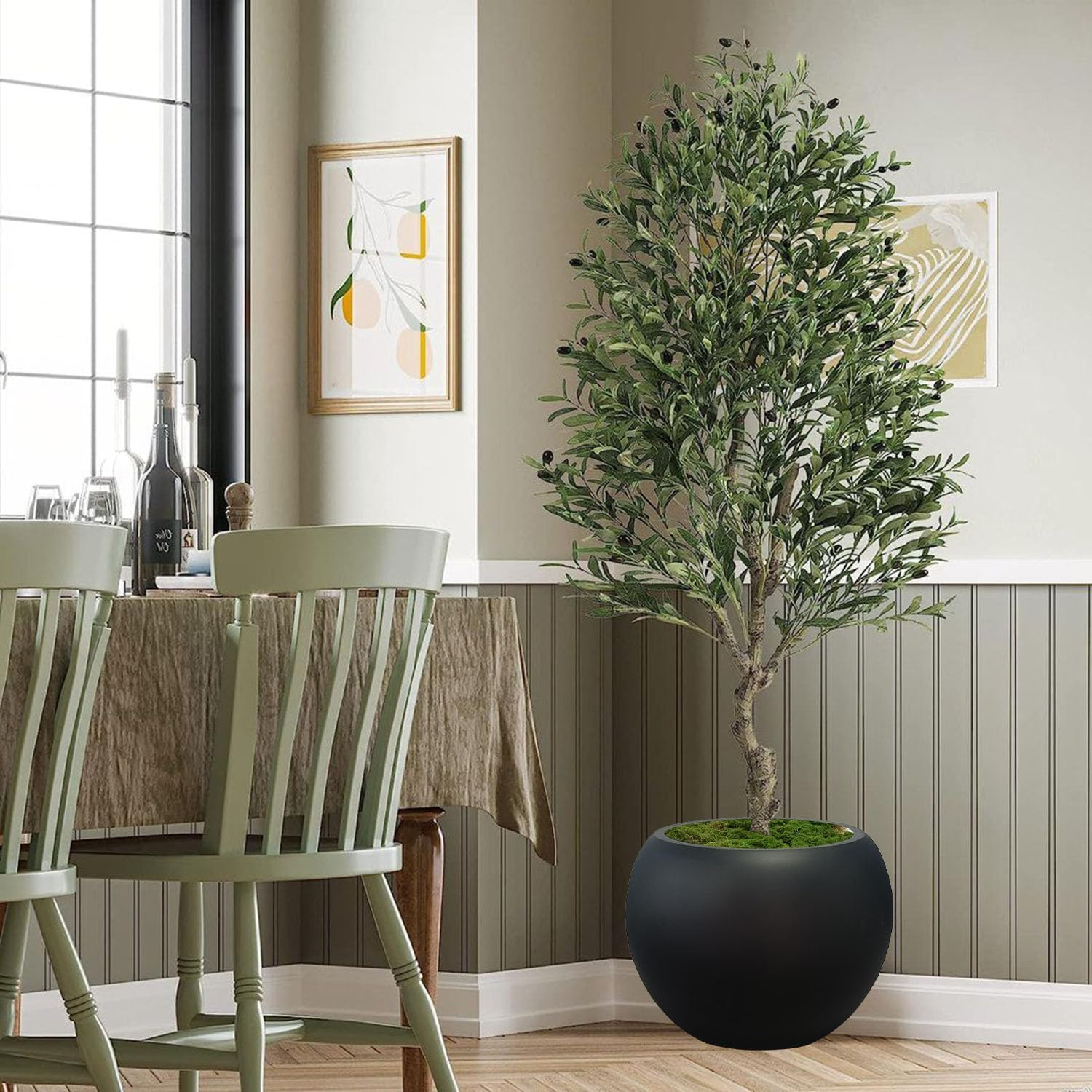 34 H X 43Cm Dia (30.5Cm Pot Opening) Black round Fiberstone Tall Planter with Drainage Hole, Indoor/Outdoor Large Plant Pot for Home Patio Garden, Ideal for Large Plants image number 5