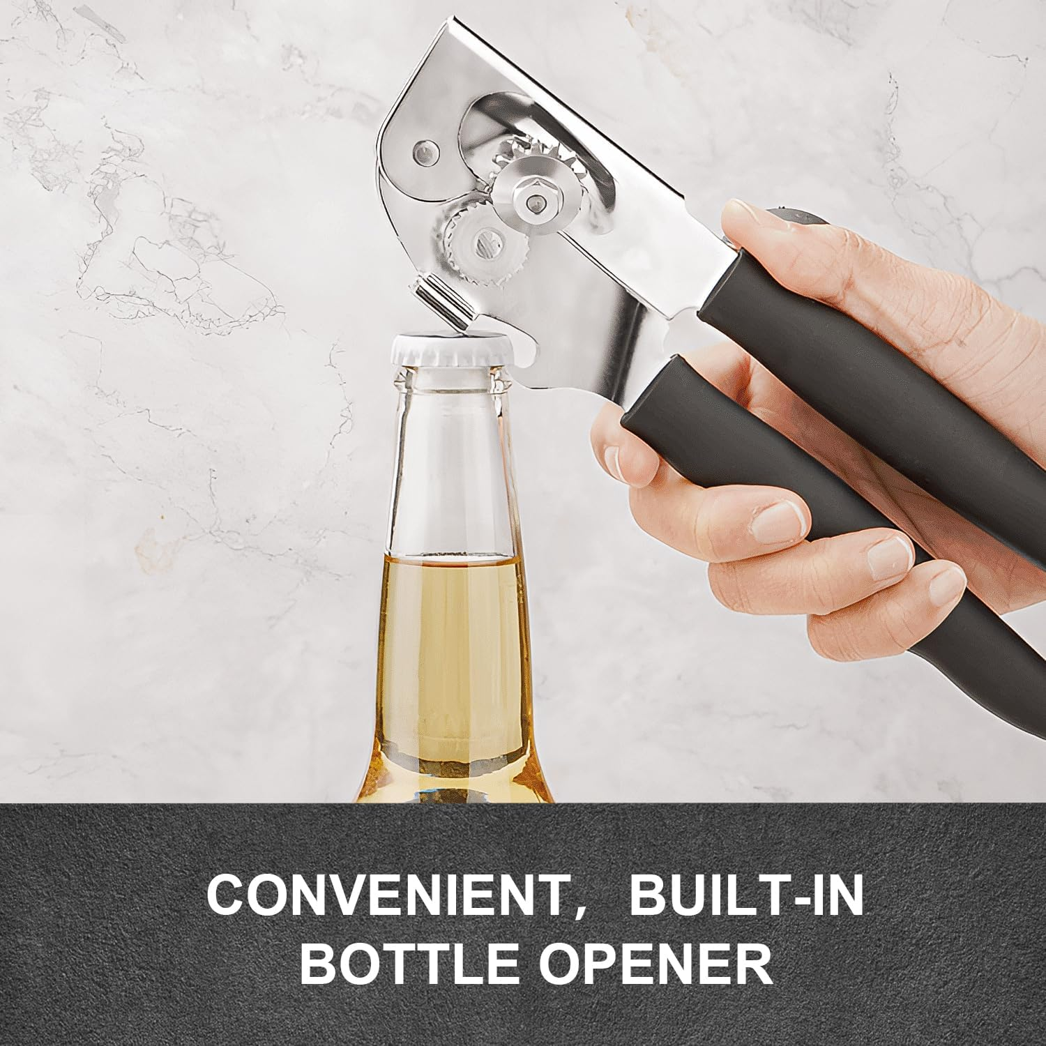 Commercial Can Opener,Hand Crank Can Opener Manual Heavy Duty with Comfortable Extra-Long Handles, Oversized Knob, Large Handheld Can Opener Easy for Big Cans (Black) image number 2