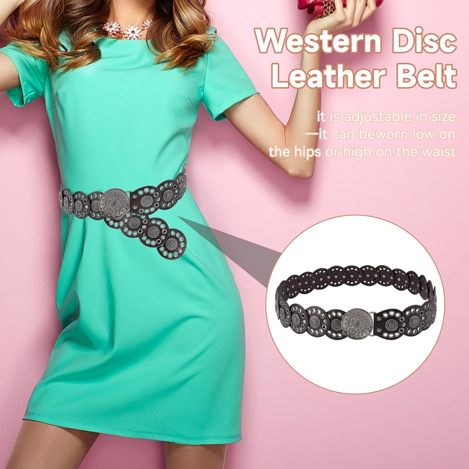 PU Leather Boho Belt, Hollow Disc Belt Women, Vintage Belts for Women Trendy, Adjustable Western Belts for Woman, Fashion Accessories image number 3