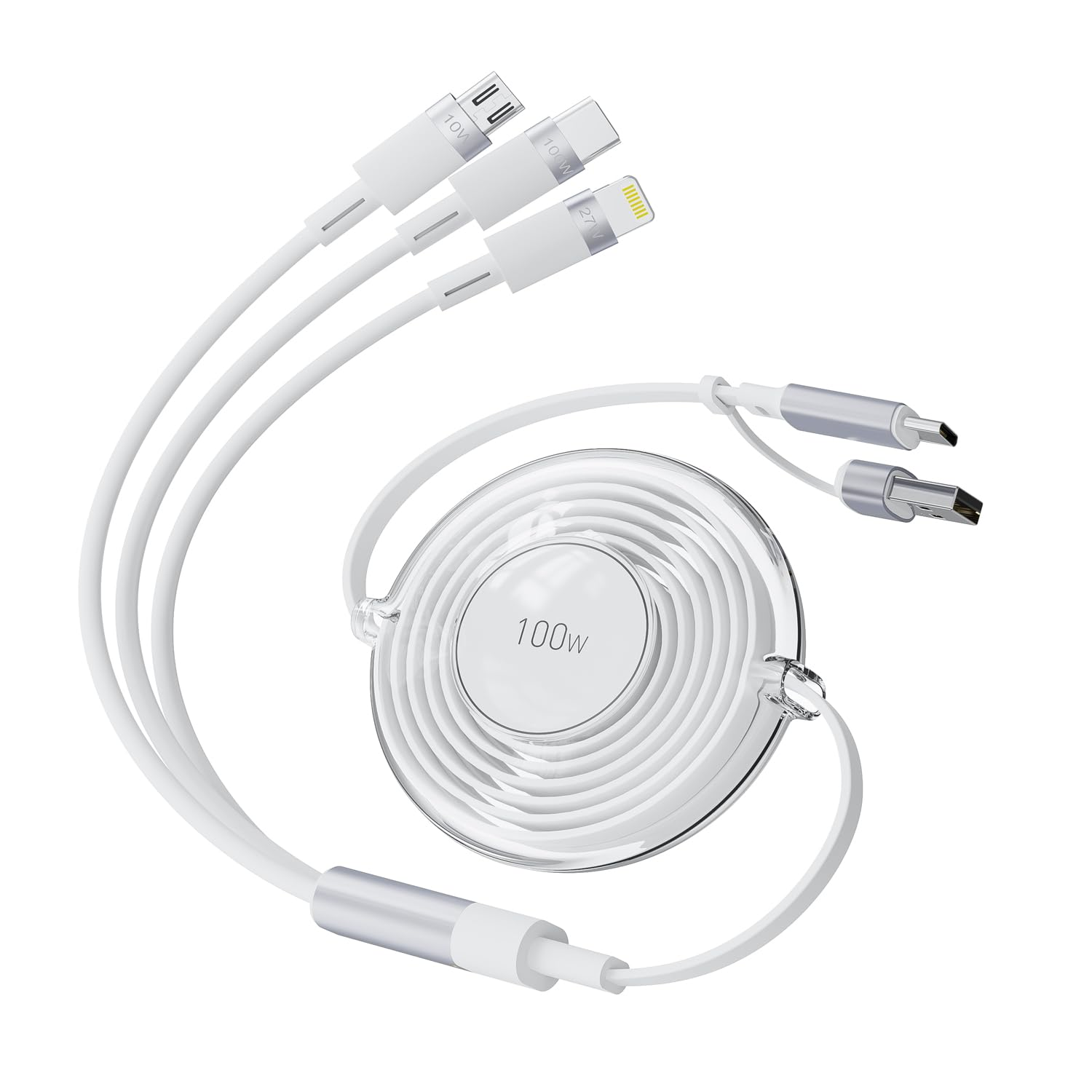 100W Multi Charging Cable, 5 in 1 Retractable Charger Cable USB C 5A Iphone 17 Fast Charger Cord for Multiple Devices for Iphone 17 16 15 14 /Samsung Galaxy S25/Ps/Mbook/Pad (1.2M) Travel Essentials