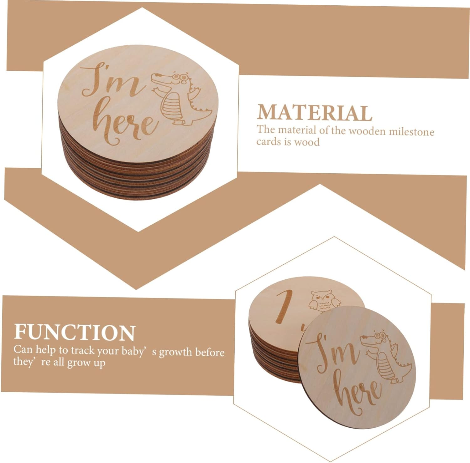 ERINGOGO 1 Set Milestone Cards Wooden Monthly Milestone Marker Discs for Newborn Photography for Showers And image number 2